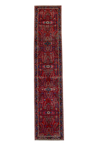 Turkish Anatolian runner rug in deep red and navy, view 2 of 22