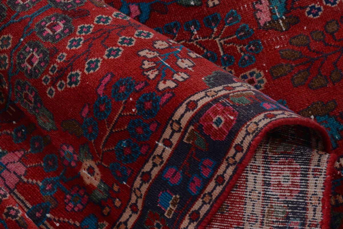 Turkish Anatolian runner rug in deep red and navy, view 14 of 22