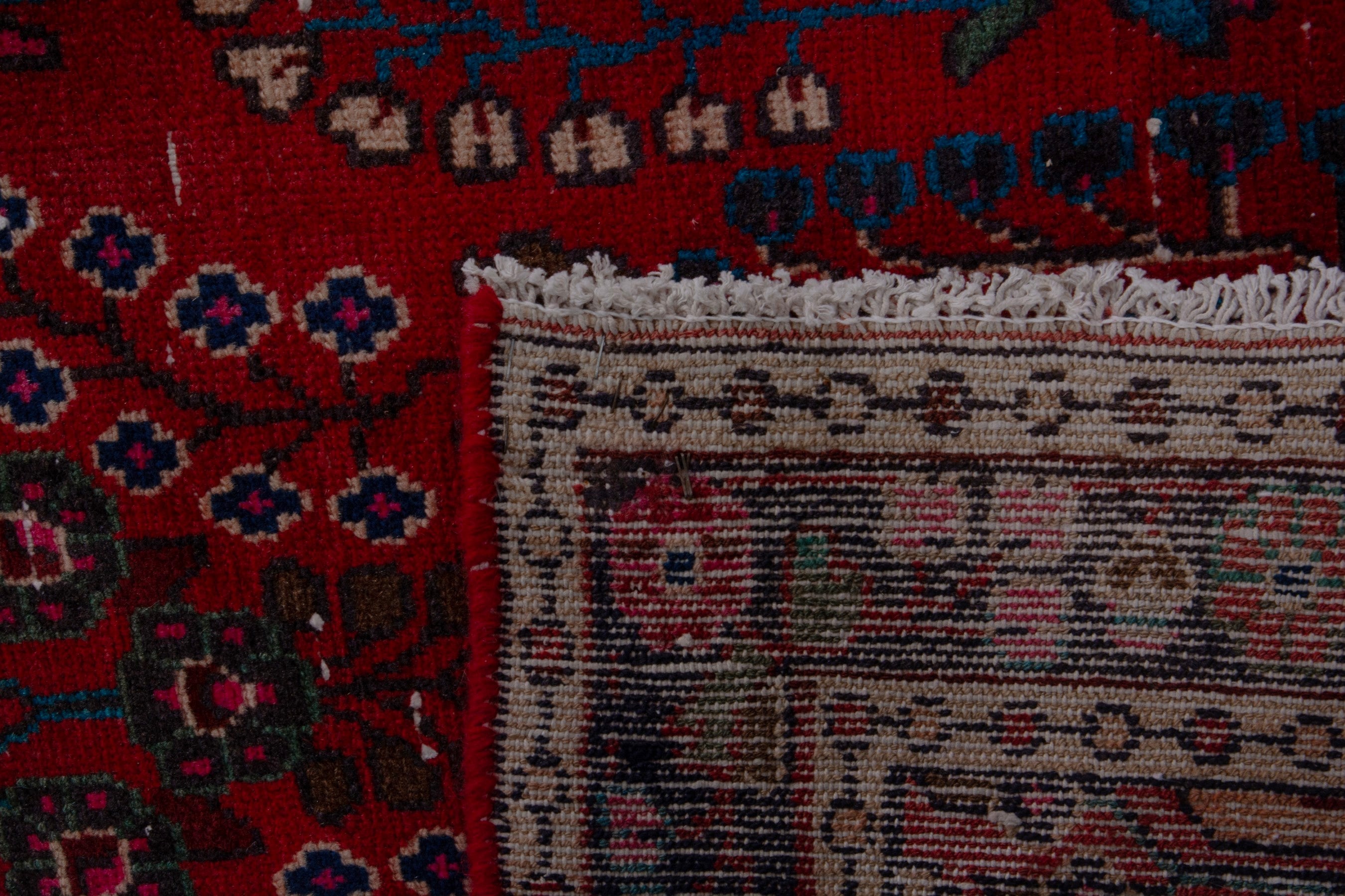 Turkish Anatolian runner rug in deep red and navy, view 21 of 21
