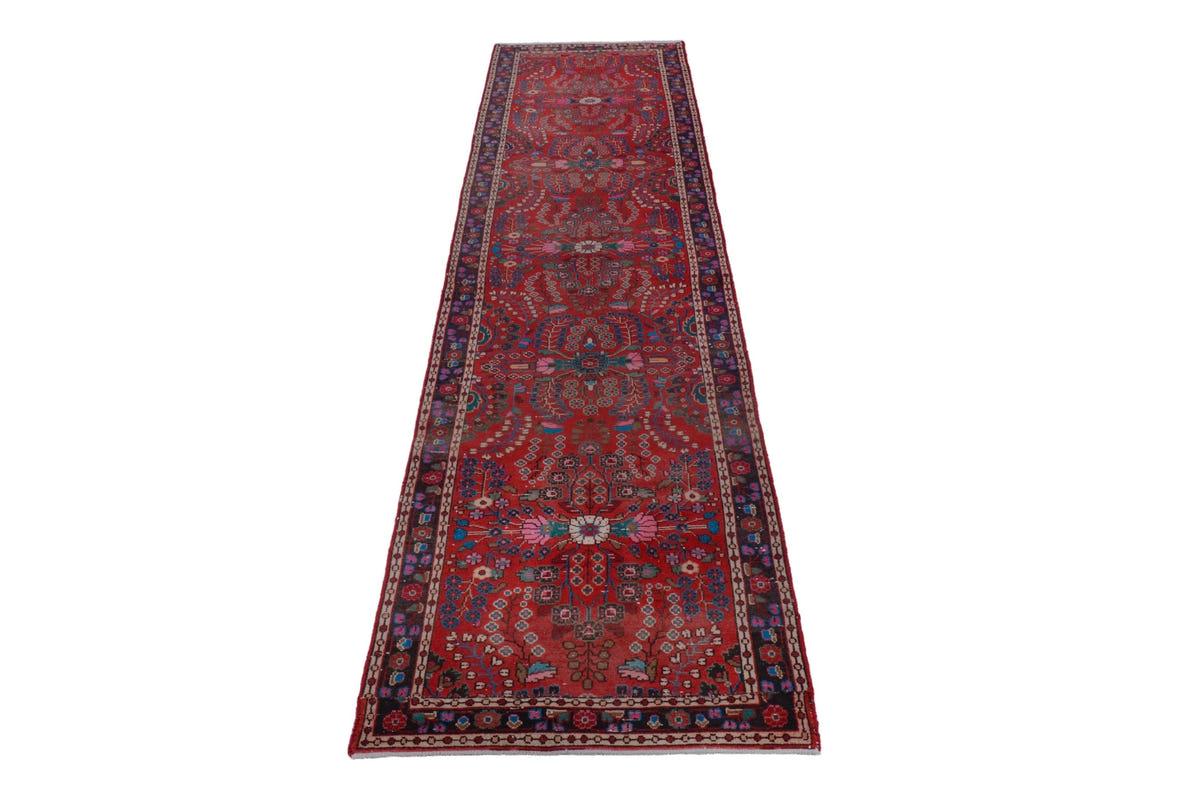 Turkish Anatolian runner rug in deep red and navy, view 13 of 22