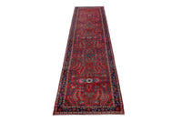 Turkish Anatolian runner rug in deep red and navy, view 13 of 22