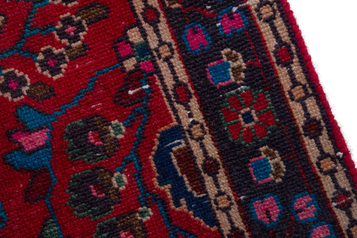 Turkish Anatolian runner rug in deep red and navy, view 20 of 22