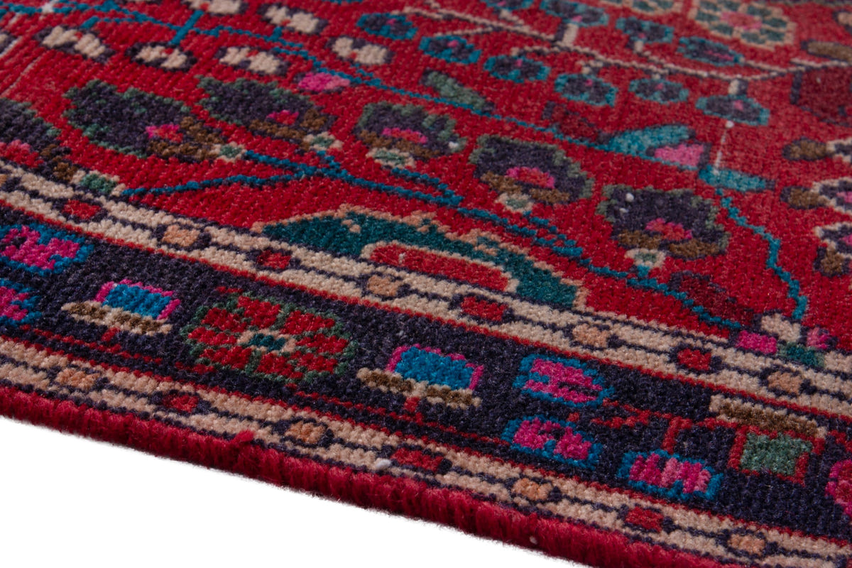 Turkish Anatolian runner rug in deep red and navy, view 21 of 22