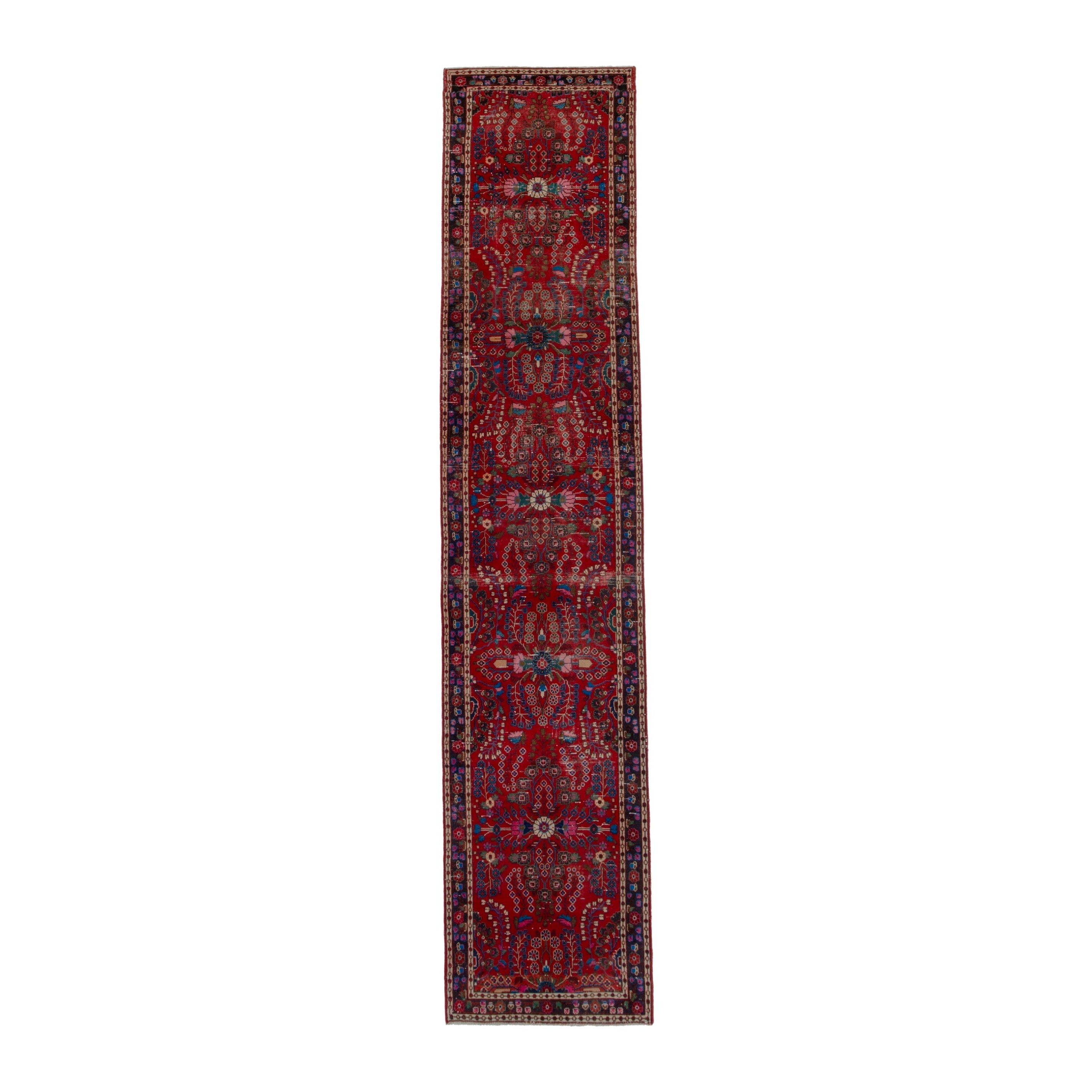 Turkish Anatolian runner rug in deep red and navy, 2'9" x 14'5"