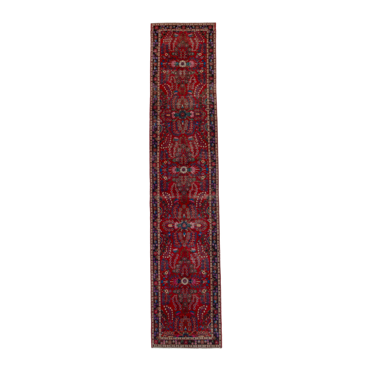 Turkish Anatolian runner rug in deep red and navy, 2'9" x 14'5"