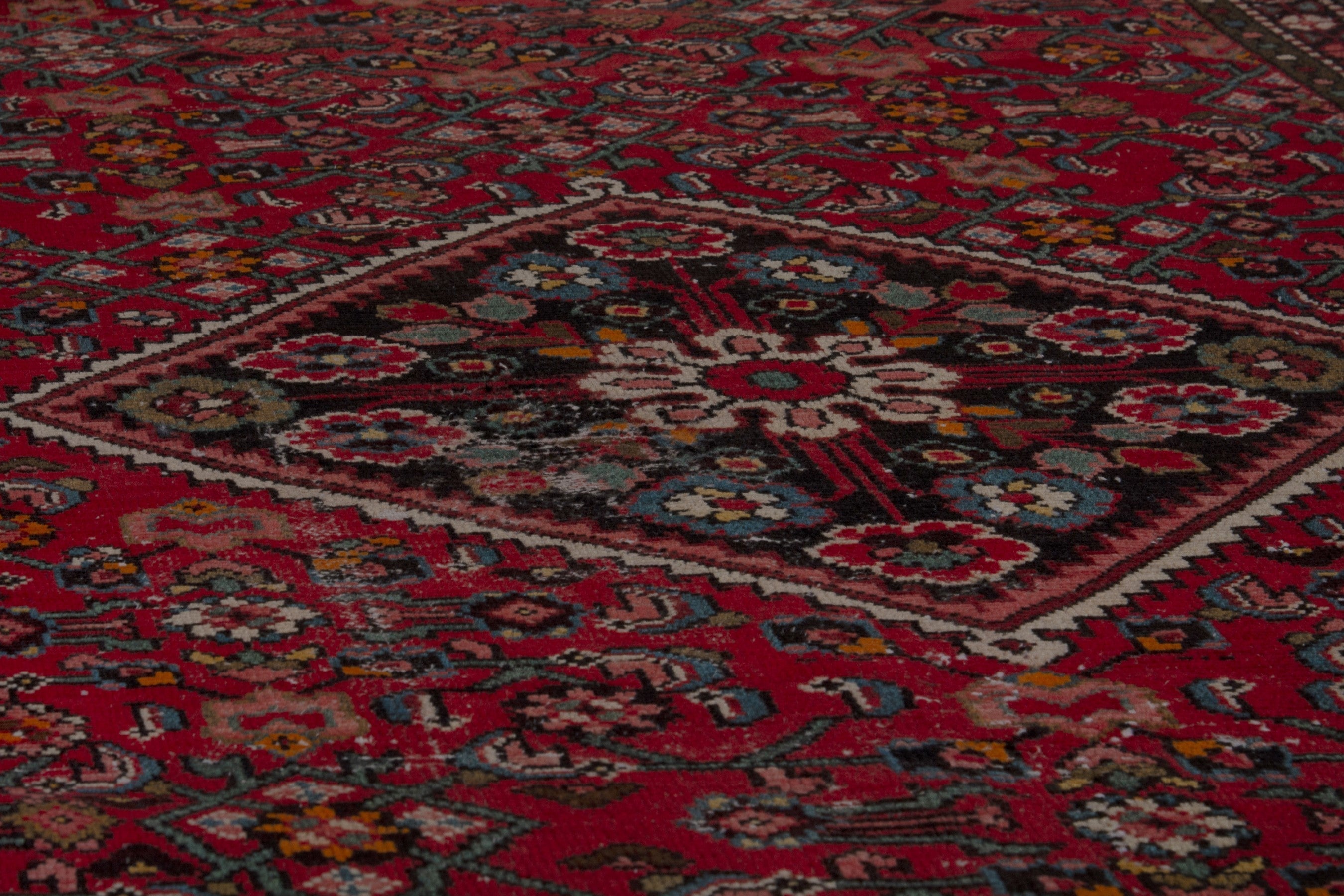 Persian Hamedan runner rug in deep red and charcoal, view 10 of 17
