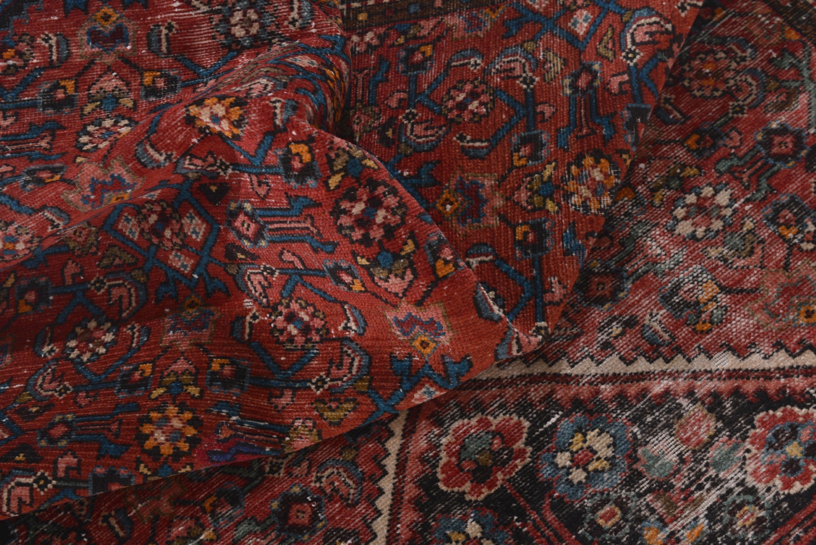 Persian Hamedan runner rug in deep red and charcoal, view 16 of 17