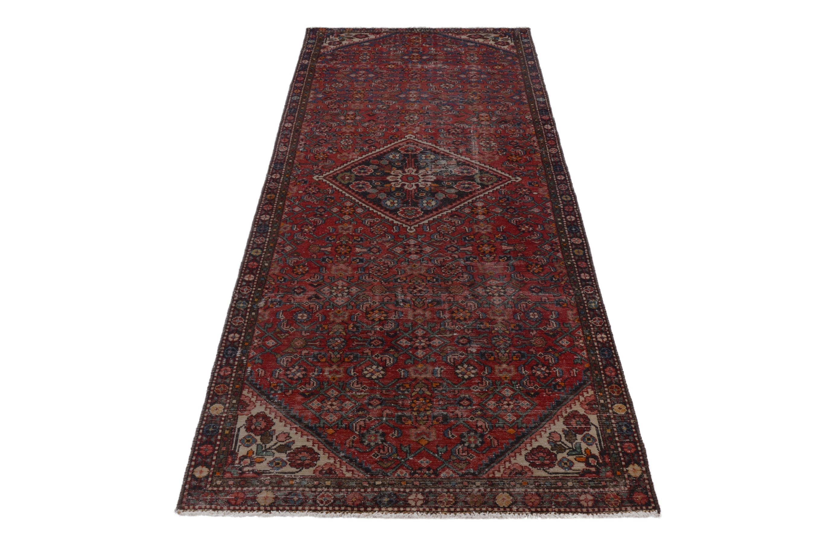 Persian Hamedan runner rug in deep red and charcoal, view 3 of 17
