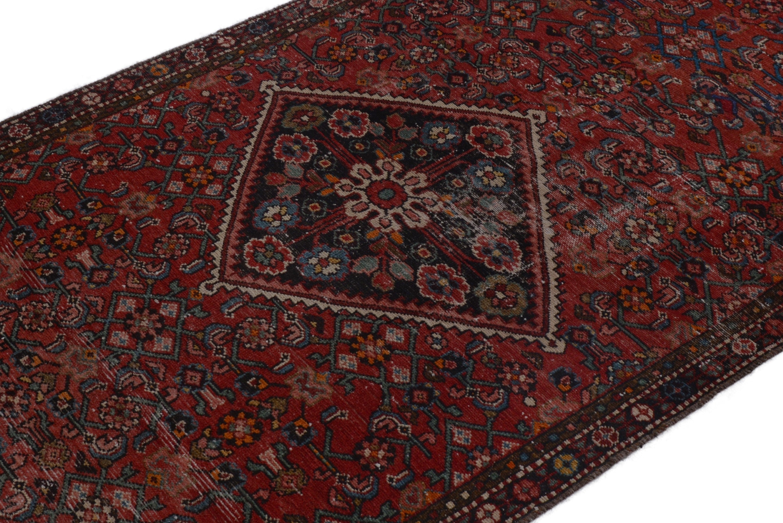 Persian Hamedan runner rug in deep red and charcoal, view 6 of 17
