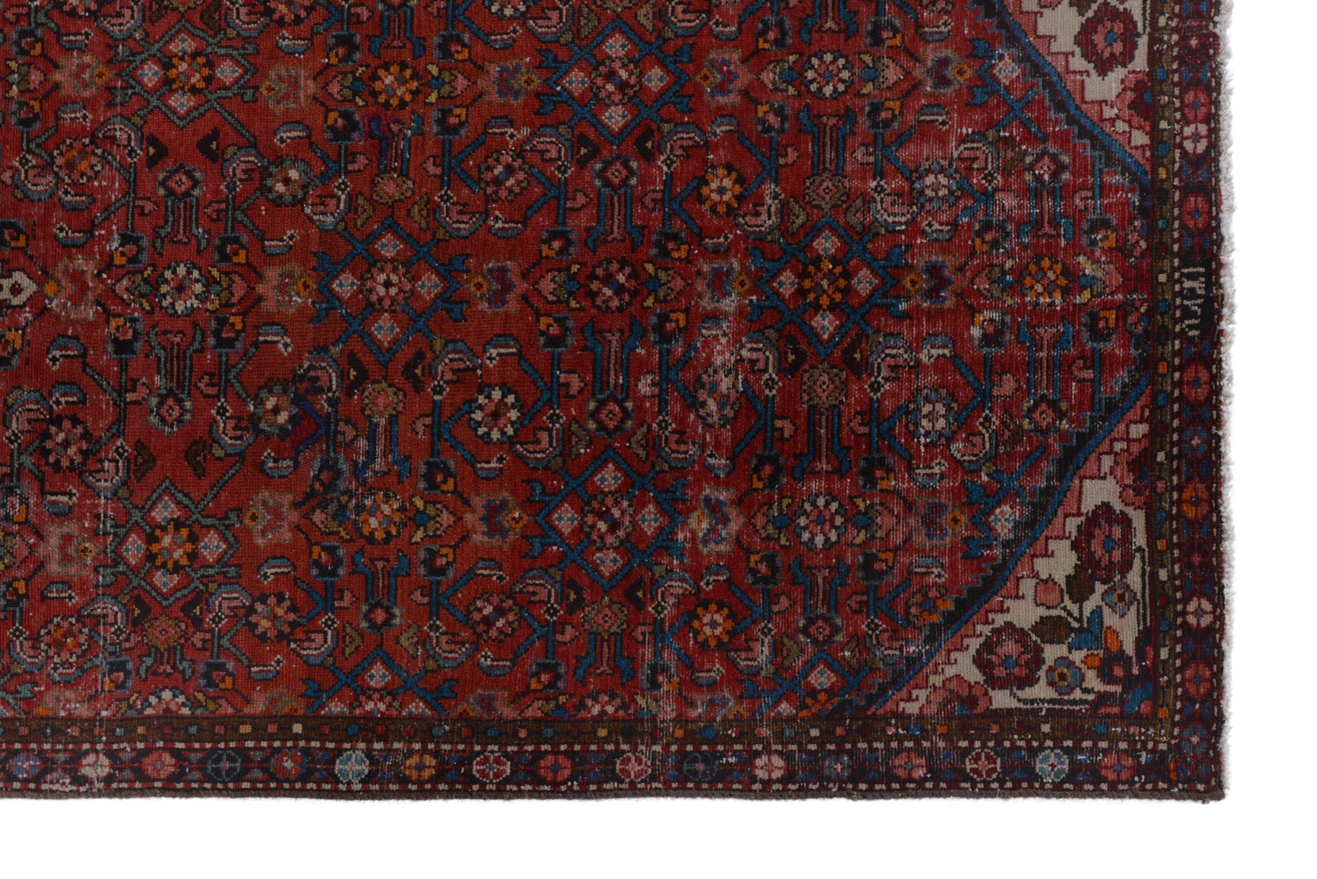 Persian Hamedan runner rug in deep red and charcoal, view 5 of 17