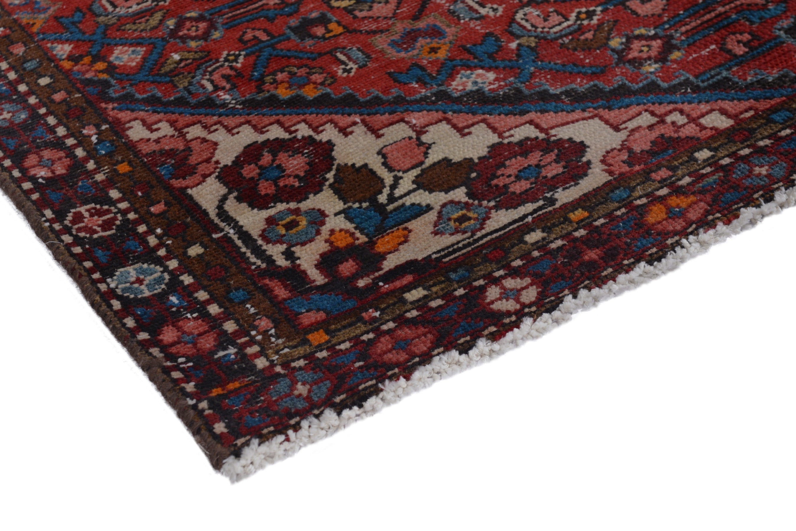 Persian Hamedan runner rug in deep red and charcoal, view 4 of 17