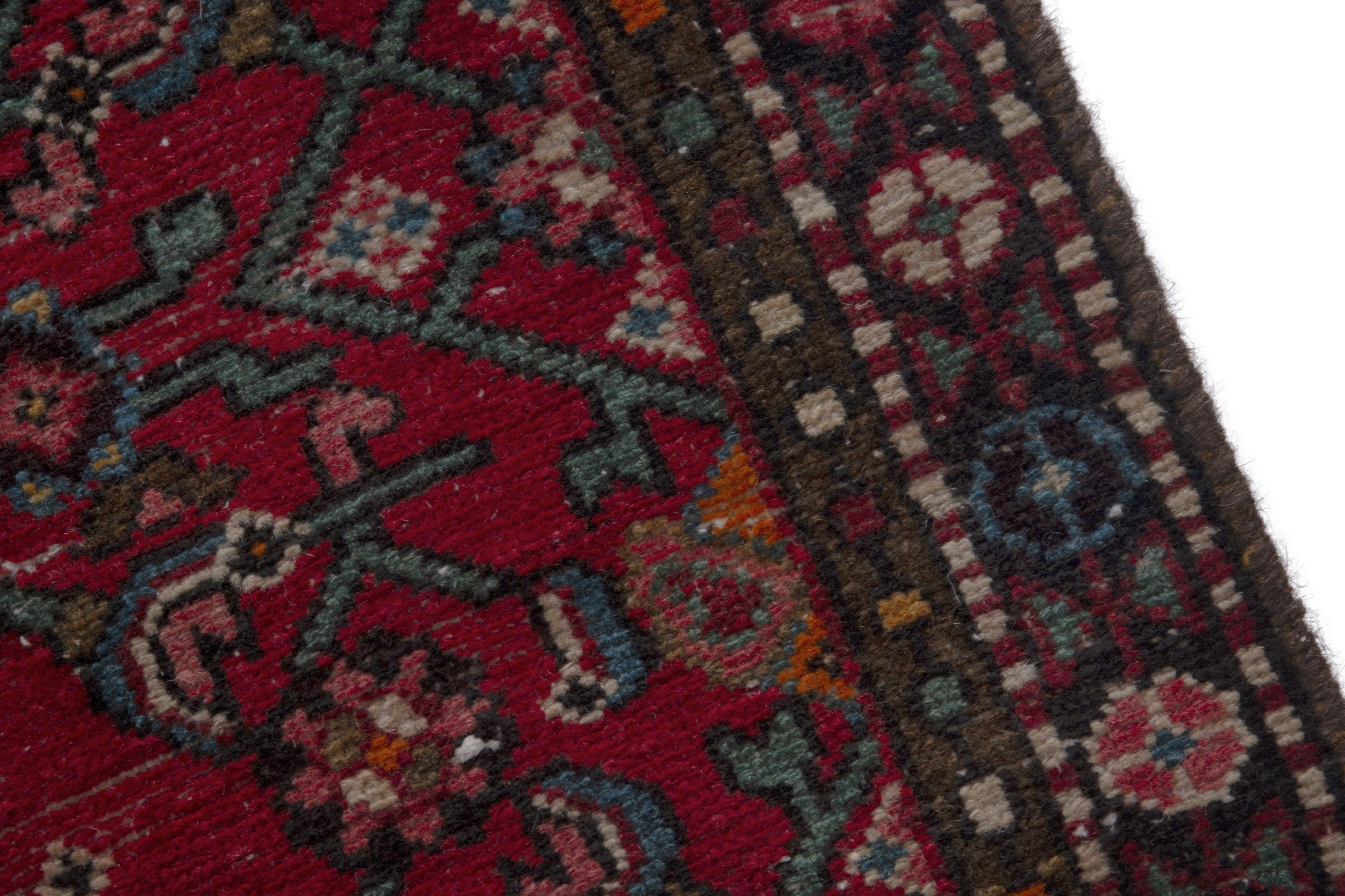 Persian Hamedan runner rug in deep red and charcoal, view 7 of 17