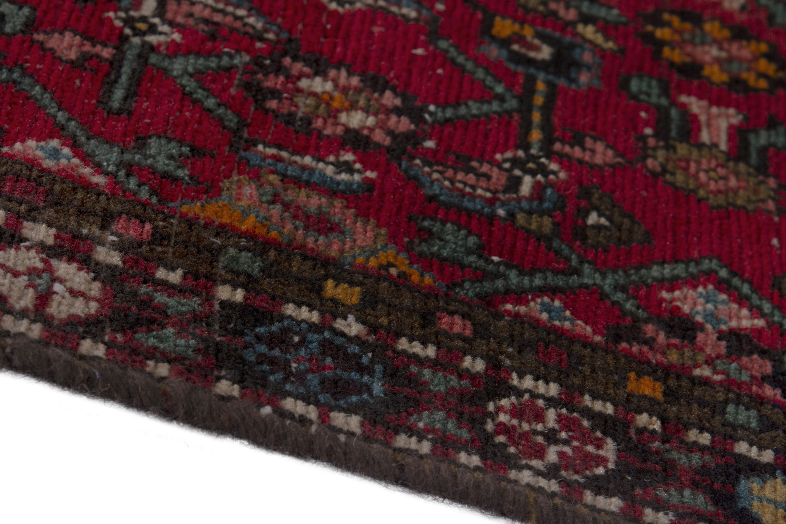 Persian Hamedan runner rug in deep red and charcoal, view 8 of 17