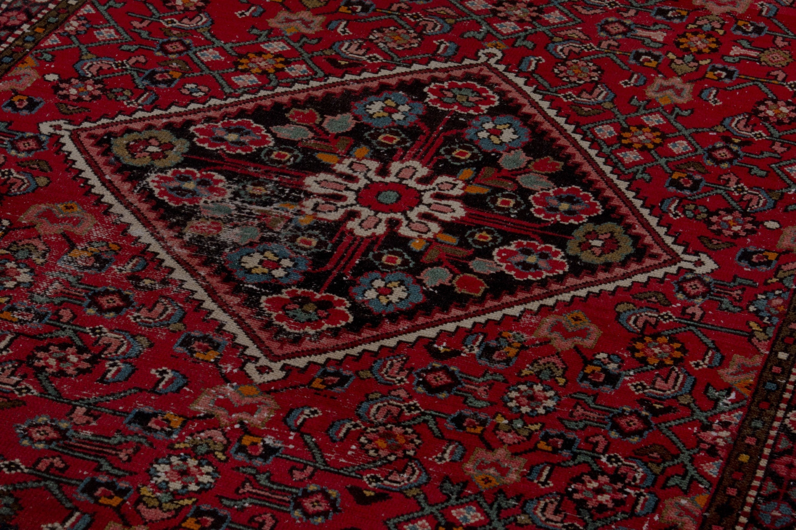 Persian Hamedan runner rug in deep red and charcoal, view 9 of 17