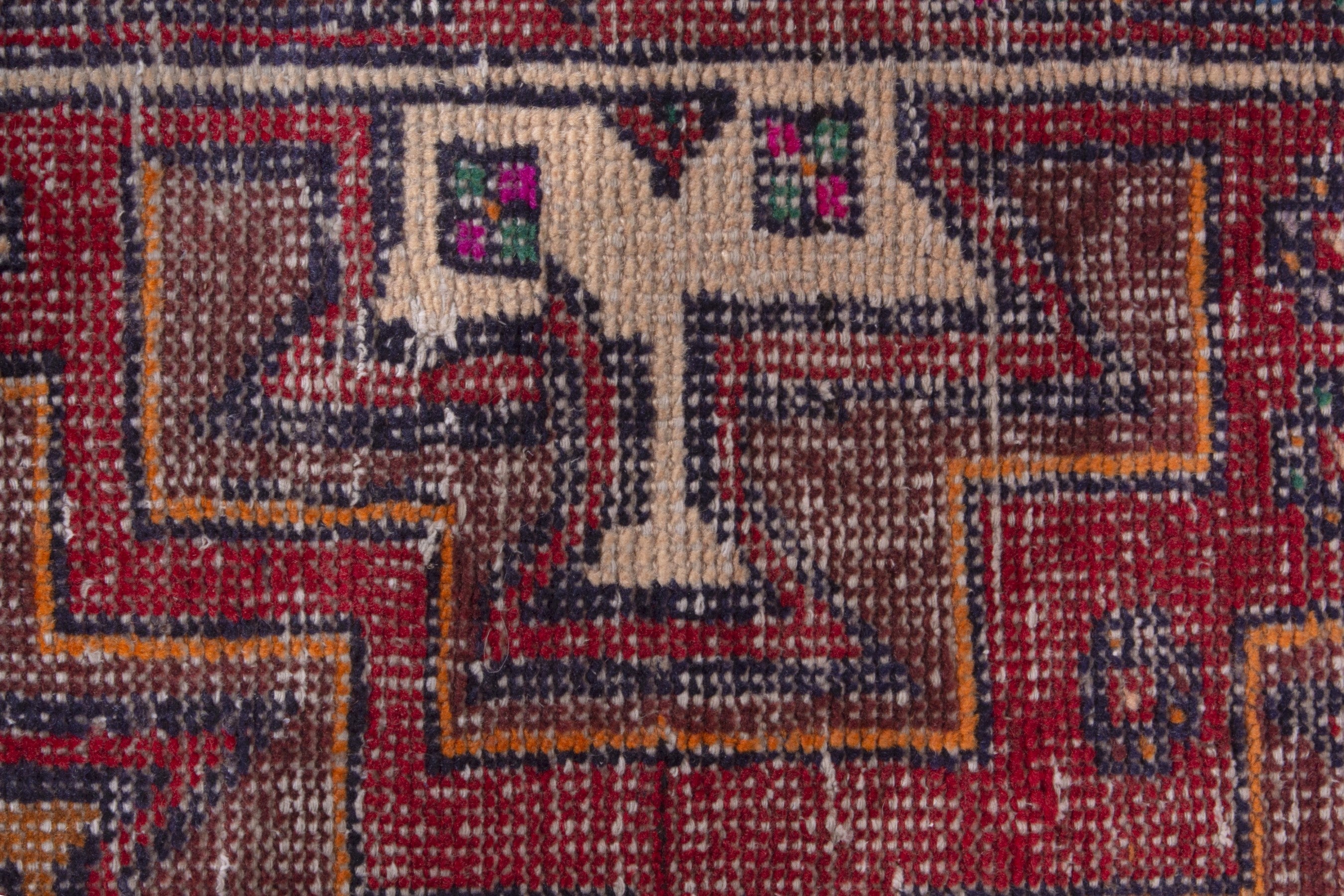 Persian Baluch runner rug in deep red and burgundy, view 11 of 17