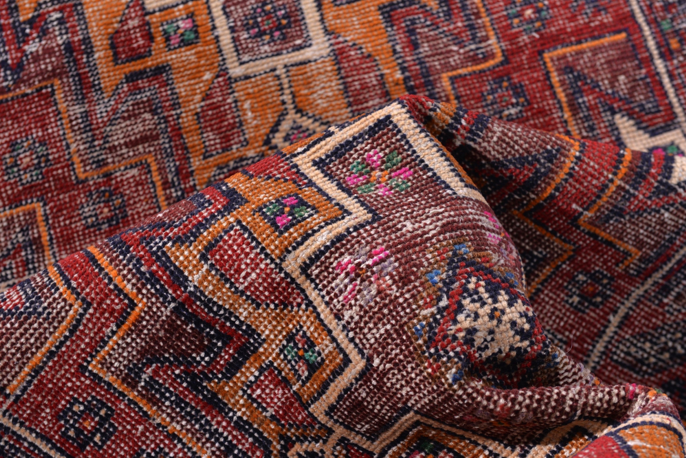 Persian Baluch runner rug in deep red and burgundy, view 14 of 17
