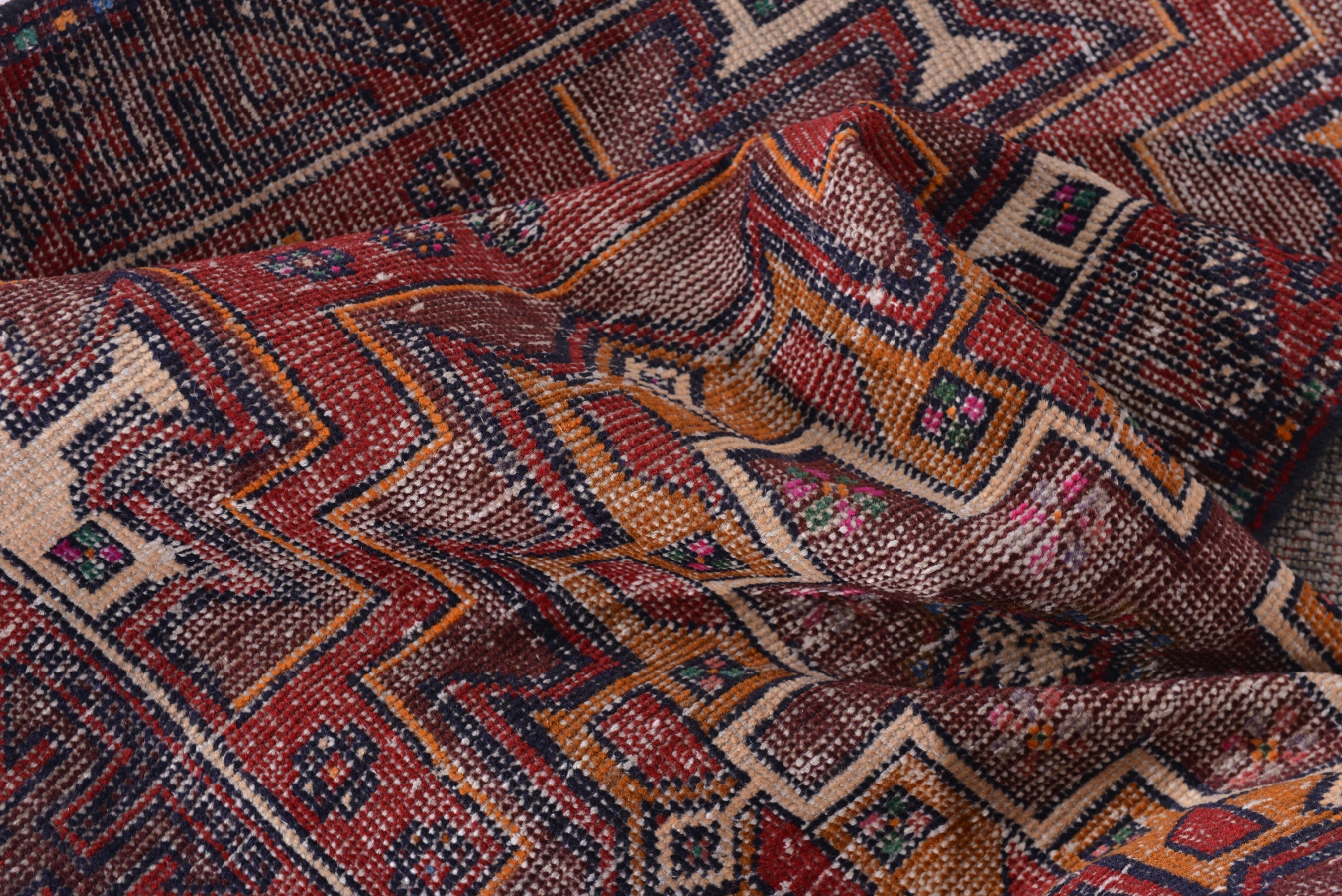 Persian Baluch runner rug in deep red and burgundy, view 16 of 17