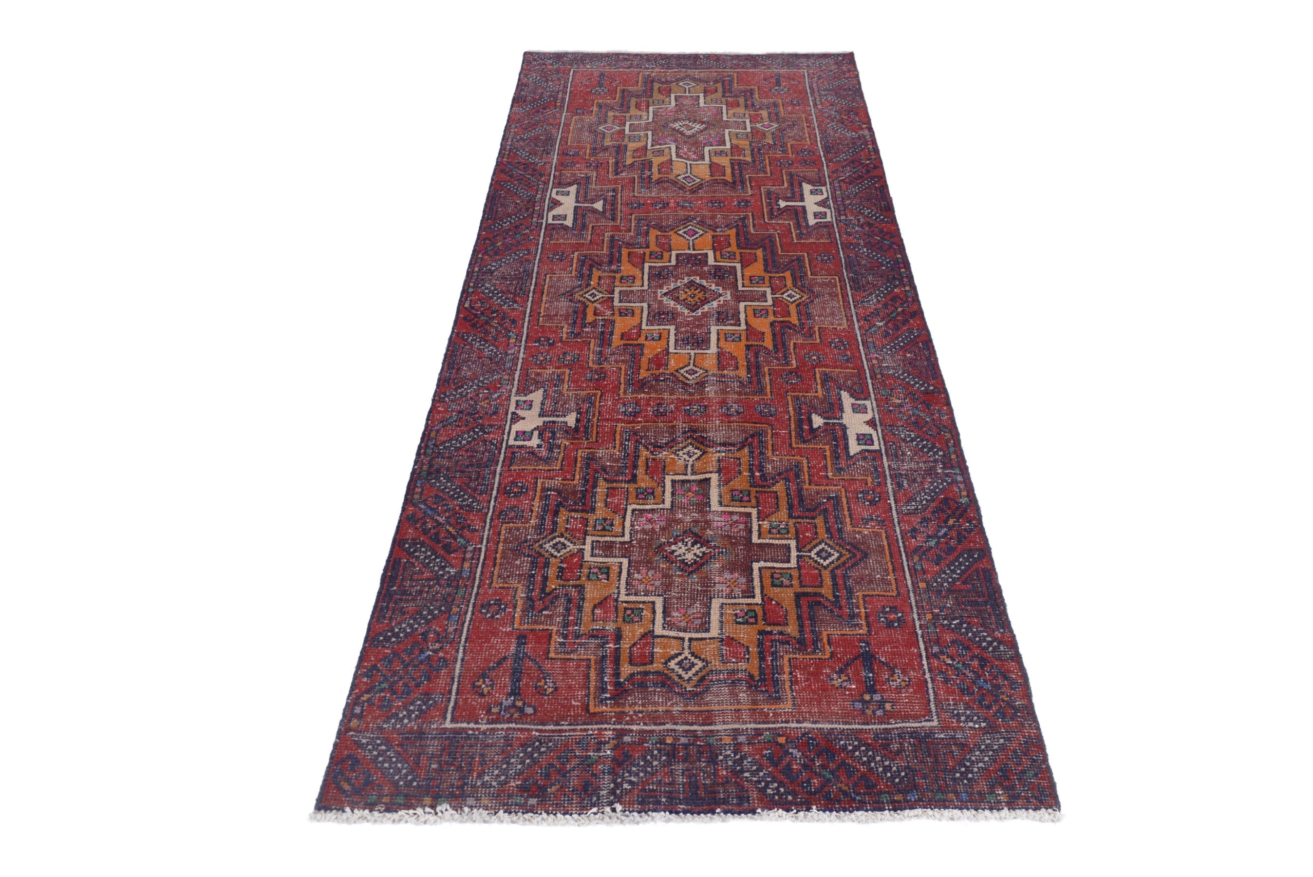 Persian Baluch runner rug in deep red and burgundy, view 2 of 17