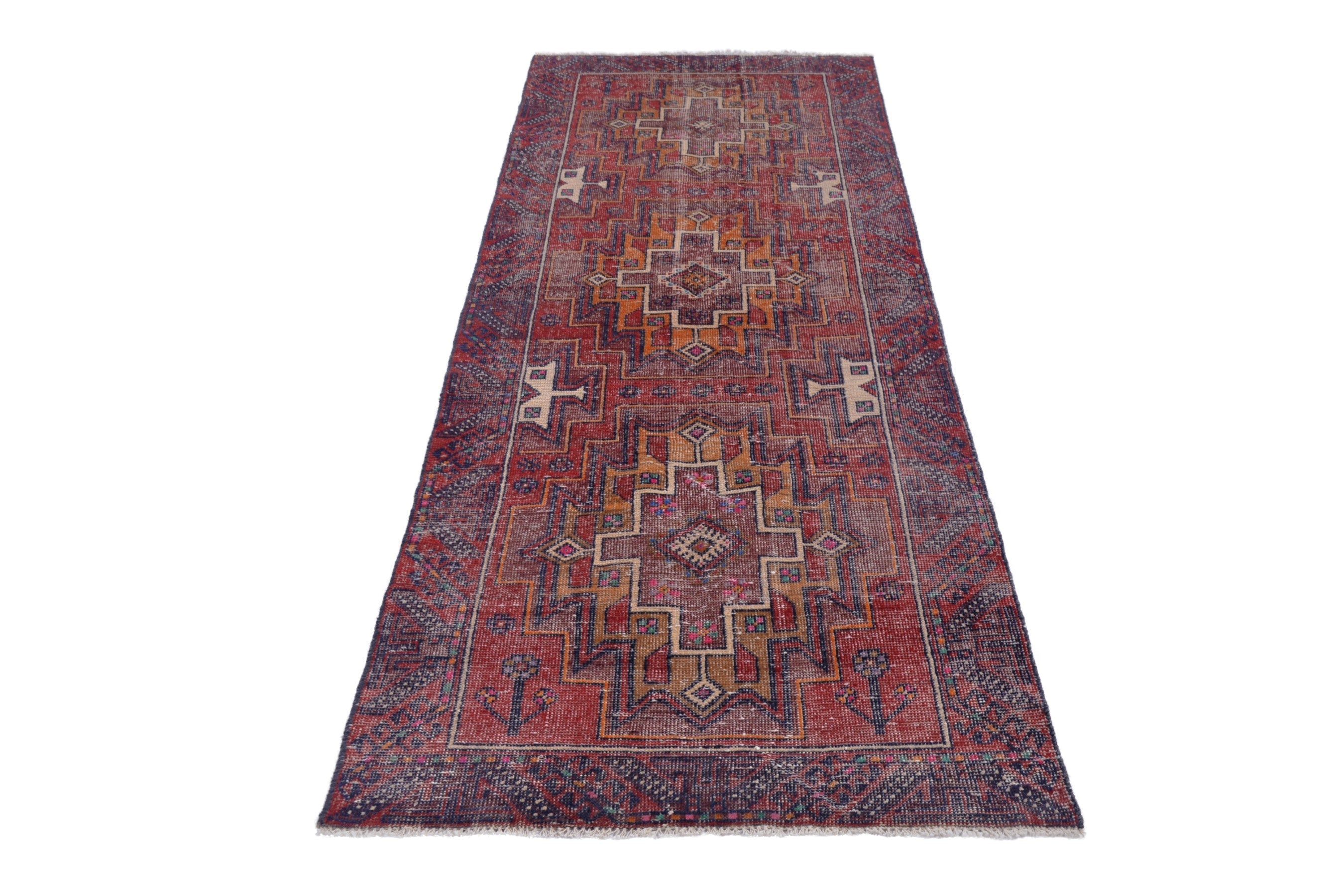 Persian Baluch runner rug in deep red and burgundy, view 3 of 17