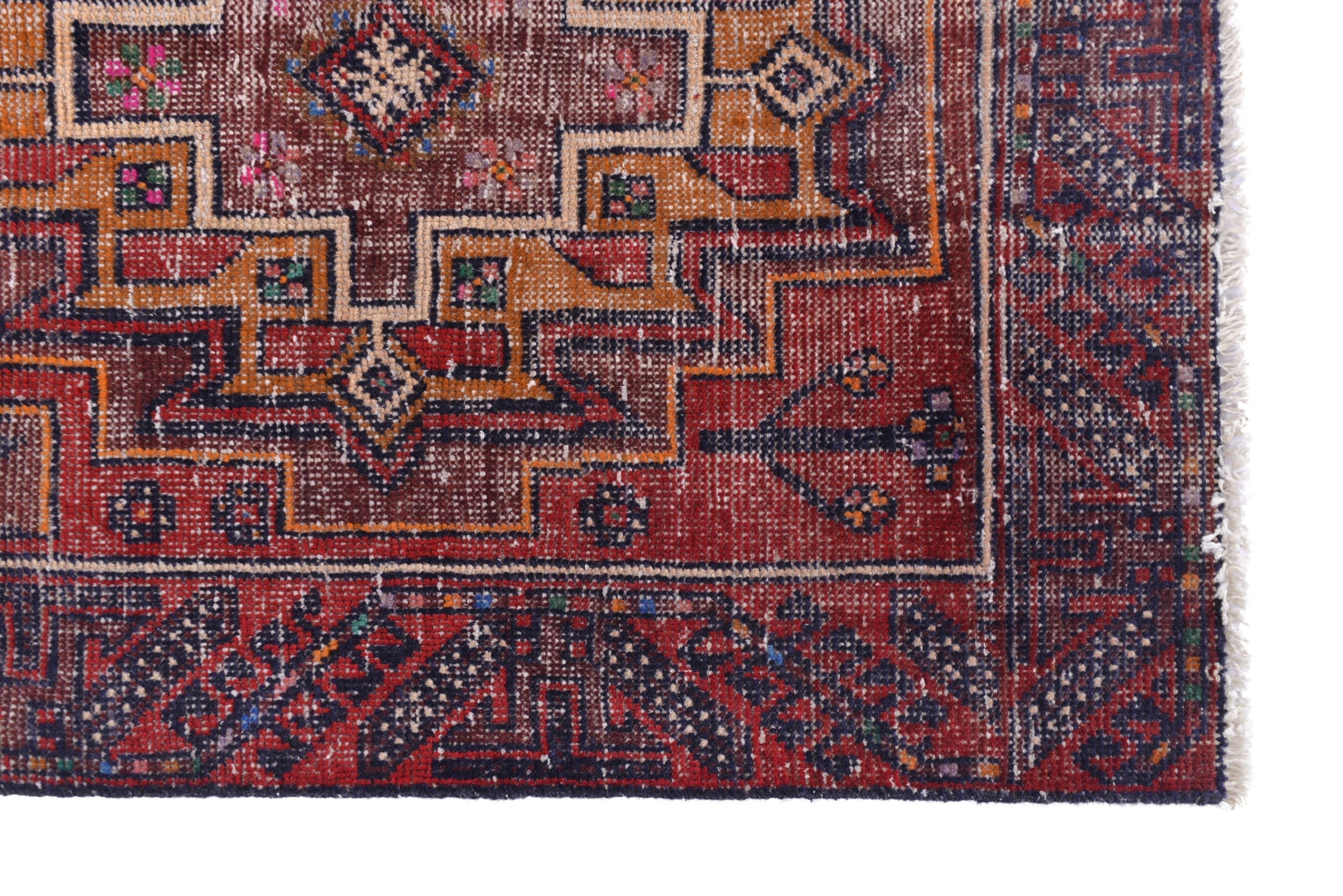 Persian Baluch runner rug in deep red and burgundy, view 5 of 17