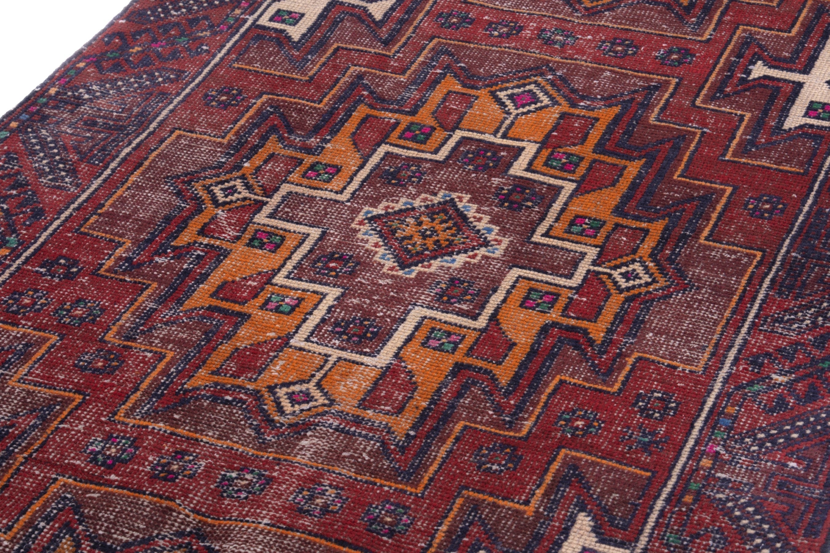 Persian Baluch runner rug in deep red and burgundy, view 9 of 17