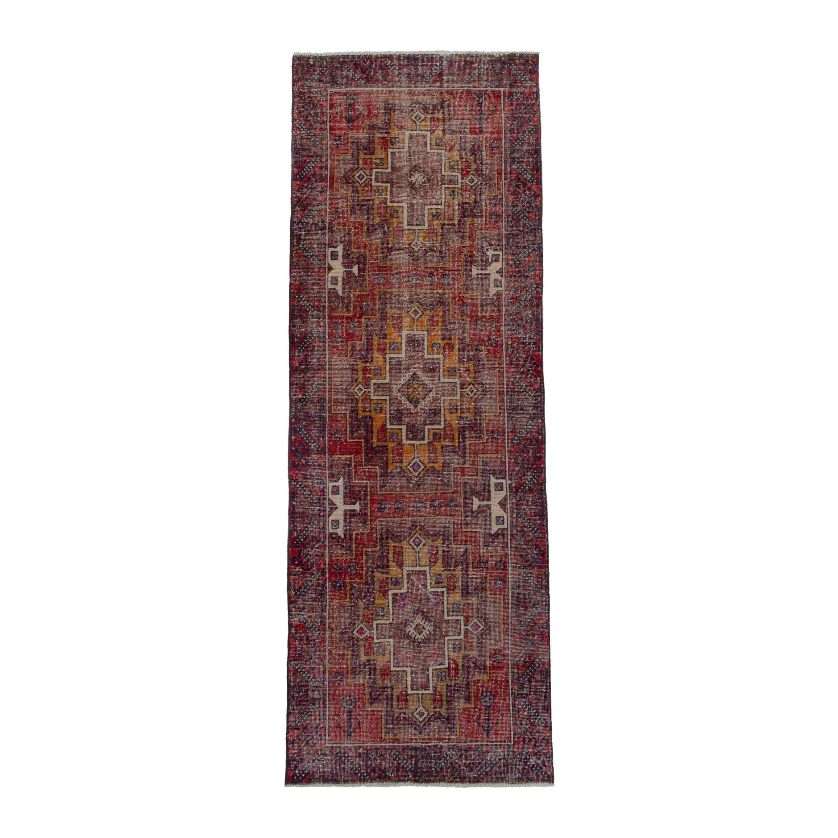 Persian Baluch runner rug in deep red and burgundy, 3'3" x 9'6"