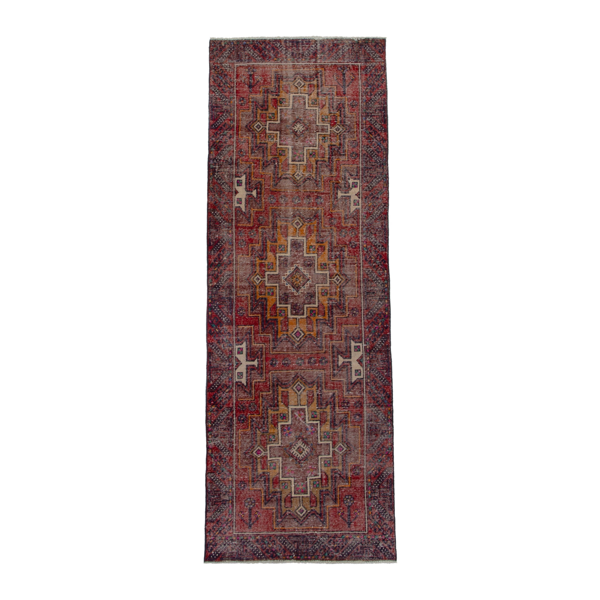 Persian Baluch runner rug in deep red and burgundy, 3'3" x 9'6"