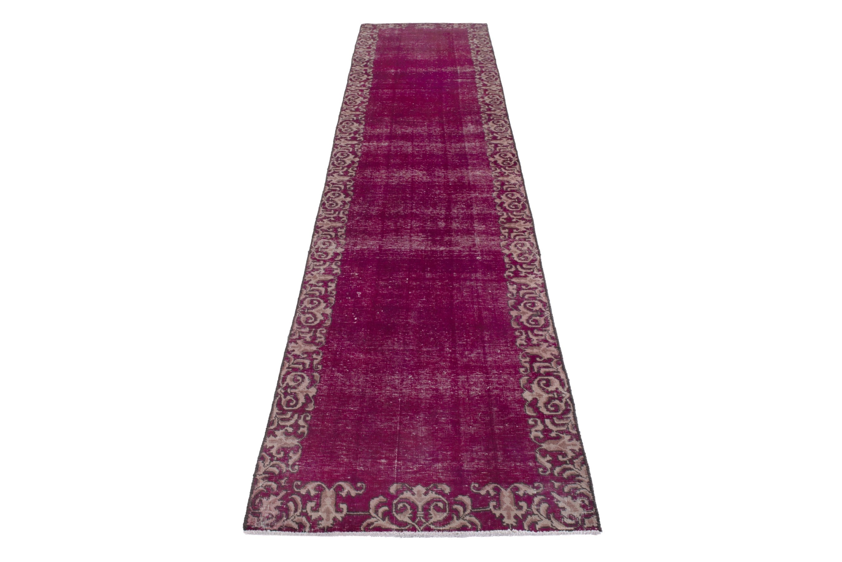 Persian Tabriz runner rug in burgundy and dusty rose, view 2 of 17