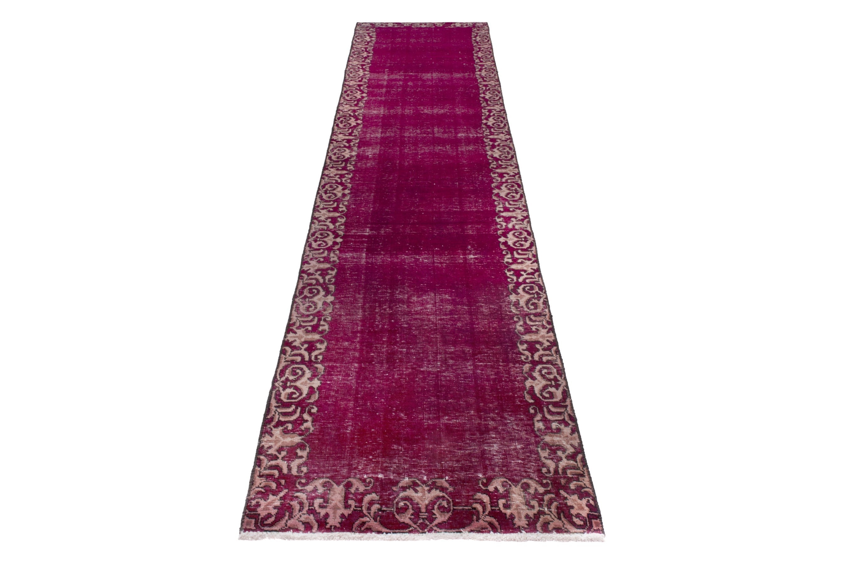 Persian Tabriz runner rug in burgundy and dusty rose, view 3 of 17