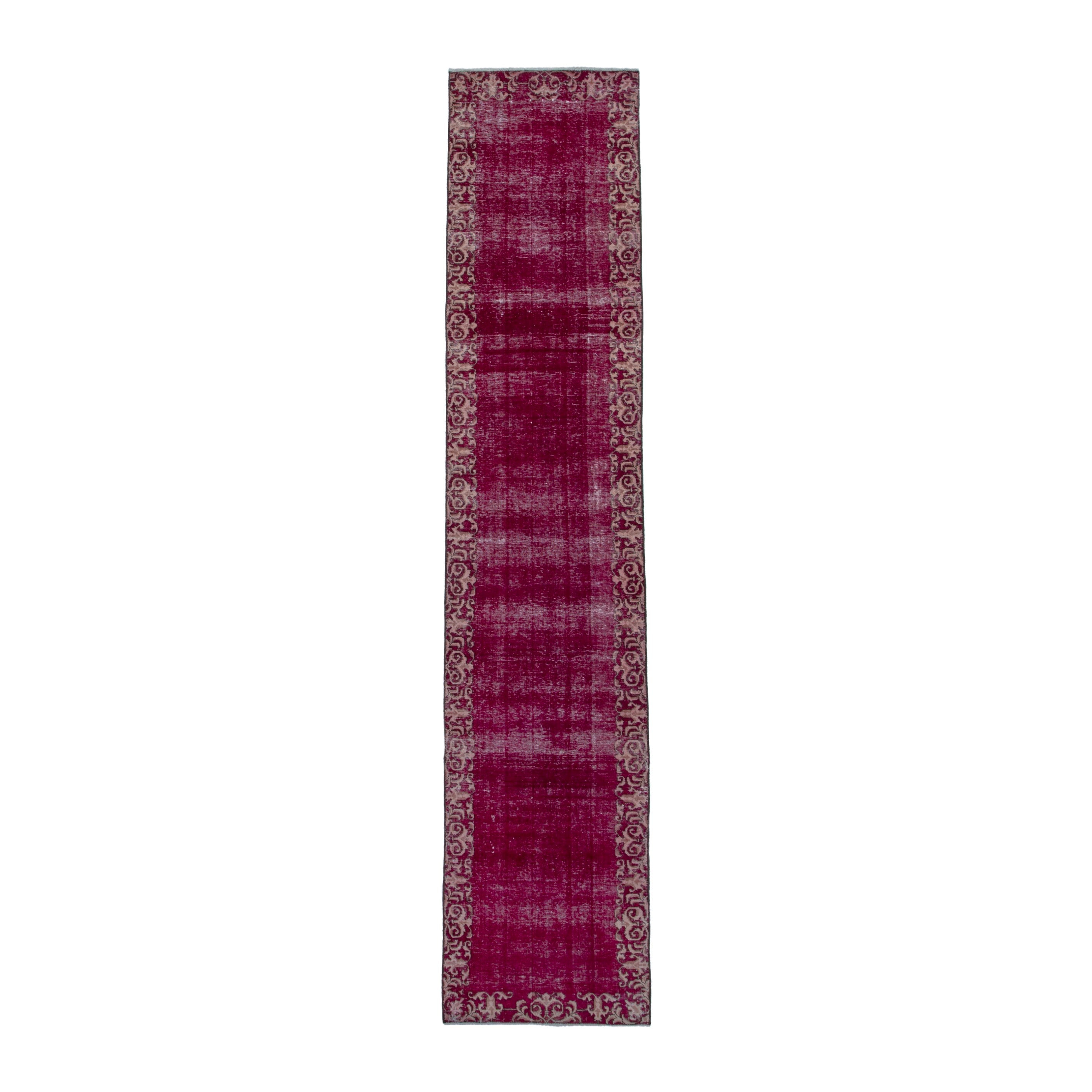 Persian Tabriz runner rug in burgundy and dusty rose, 2'8" x 13'5"