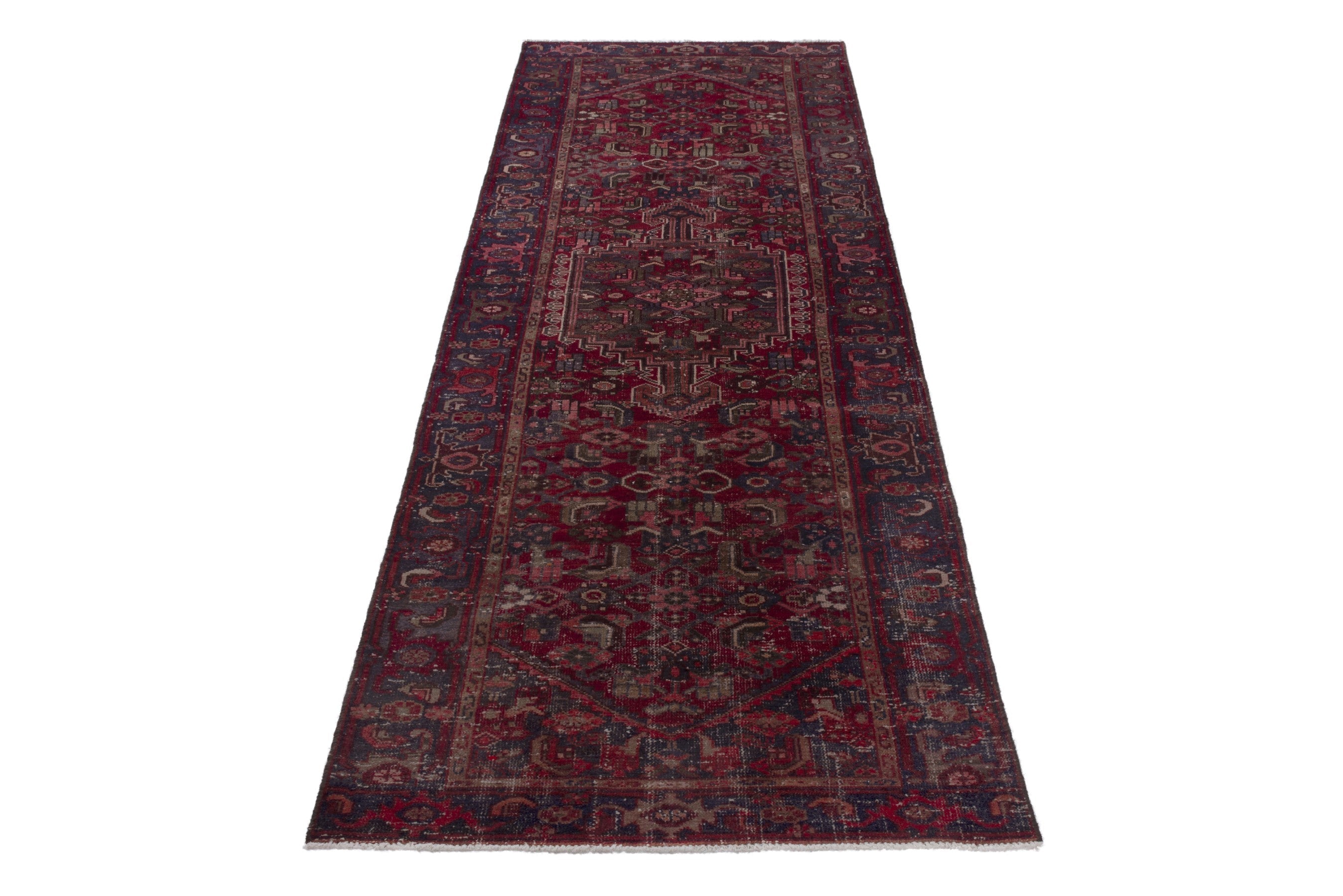Persian Zanjan runner rug in burgundy and deep red, view 3 of 18