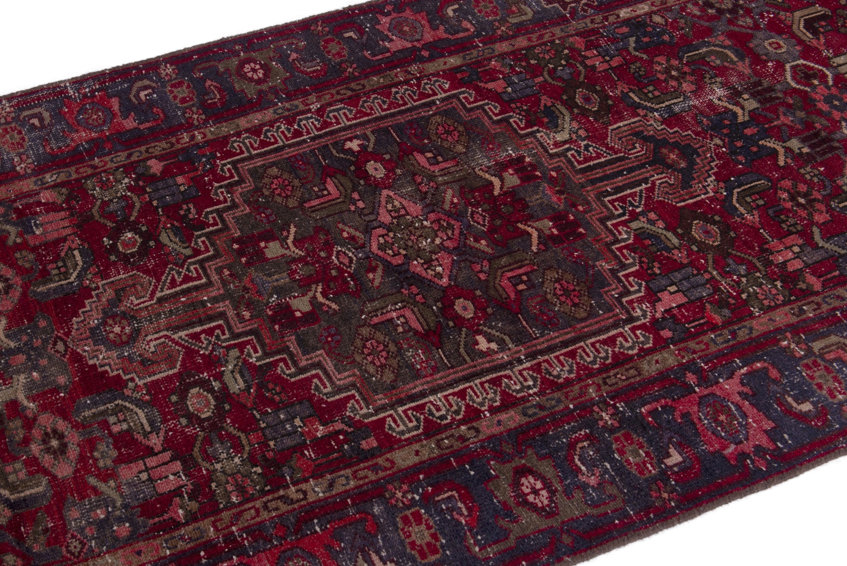 Persian Zanjan runner rug in burgundy and deep red, view 6 of 18