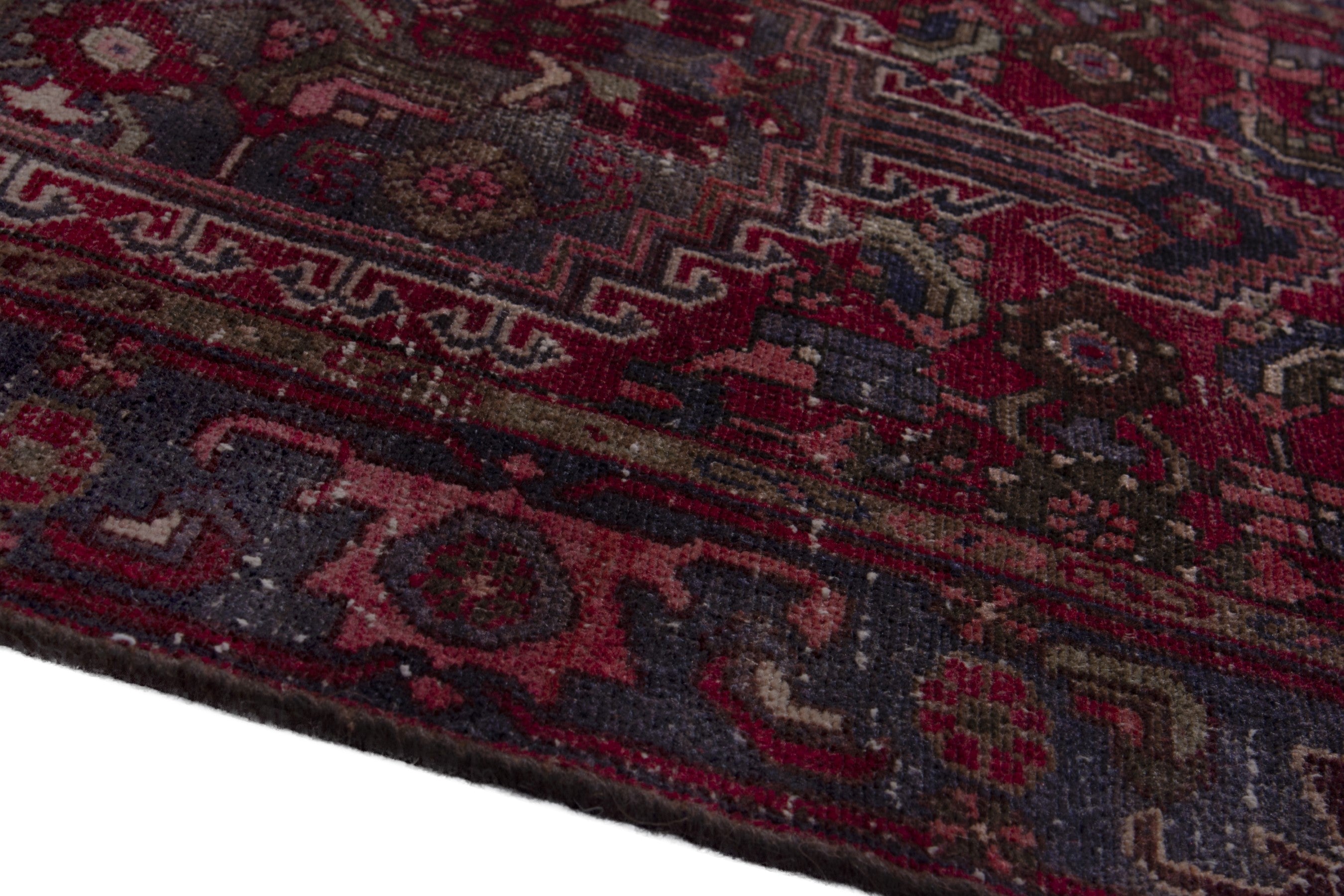 Persian Zanjan runner rug in burgundy and deep red, view 8 of 18