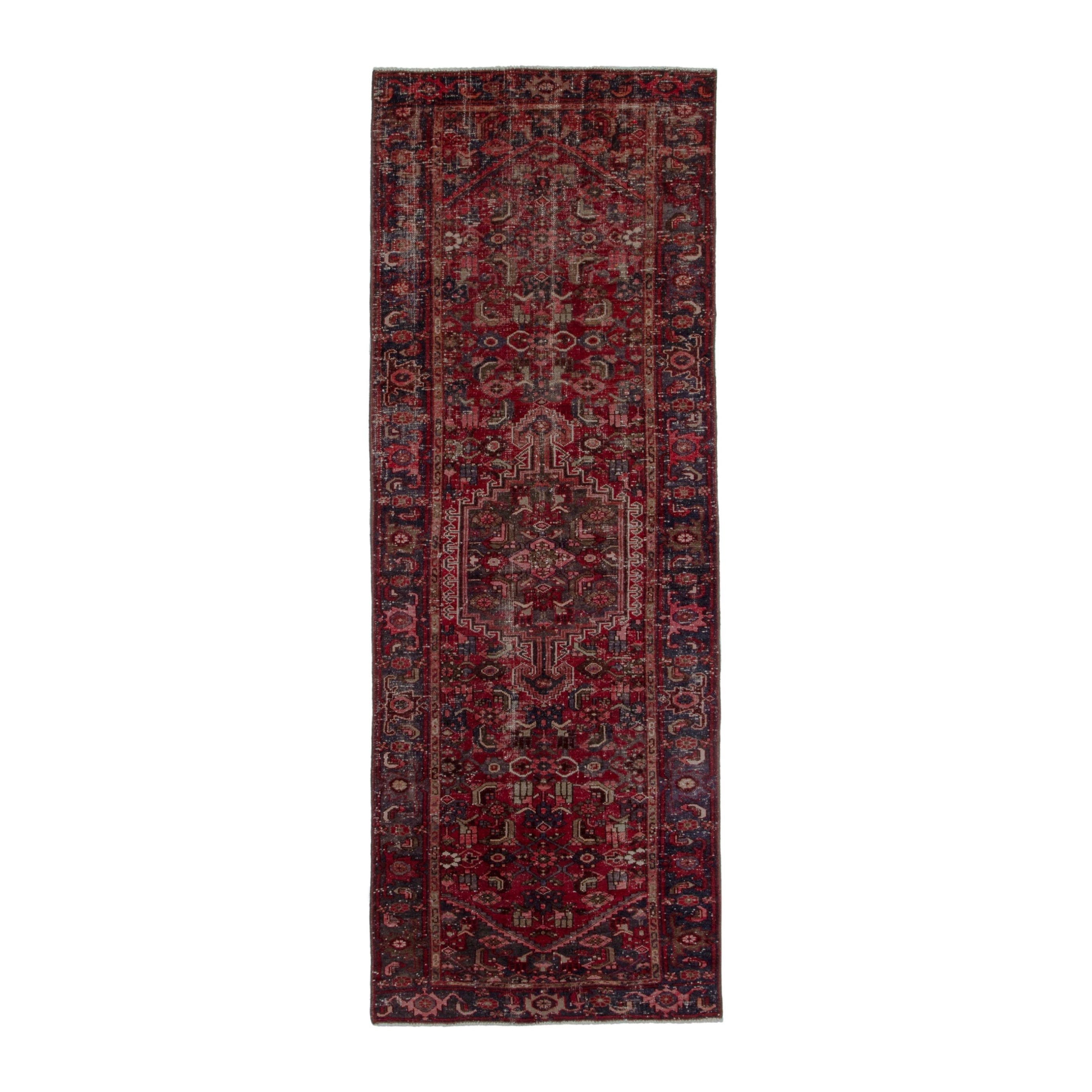 Persian Zanjan runner rug in burgundy and deep red, 3'7" x 10'