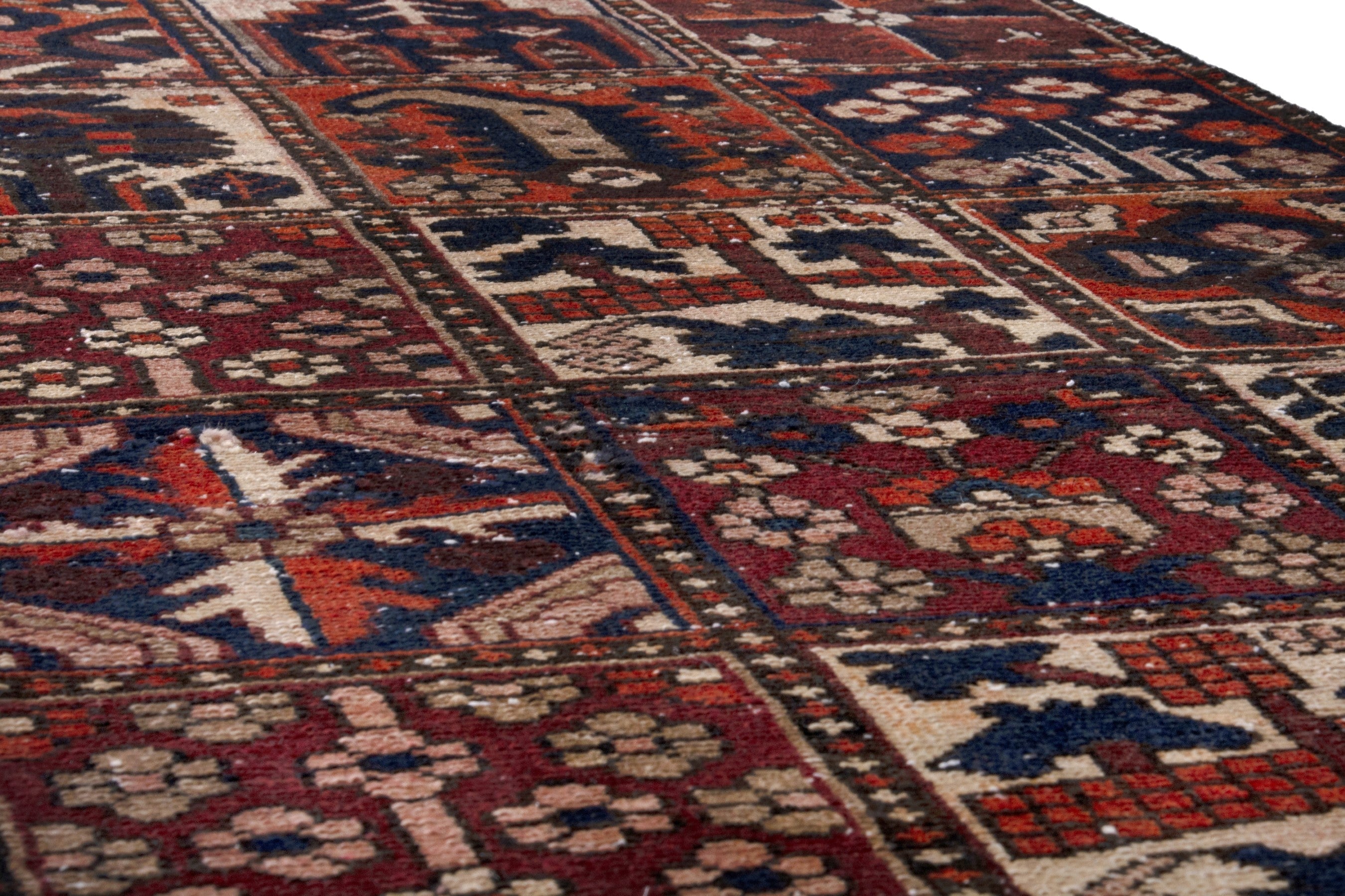 Persian Bakhtiari runner rug in cream and deep red, view 10 of 17