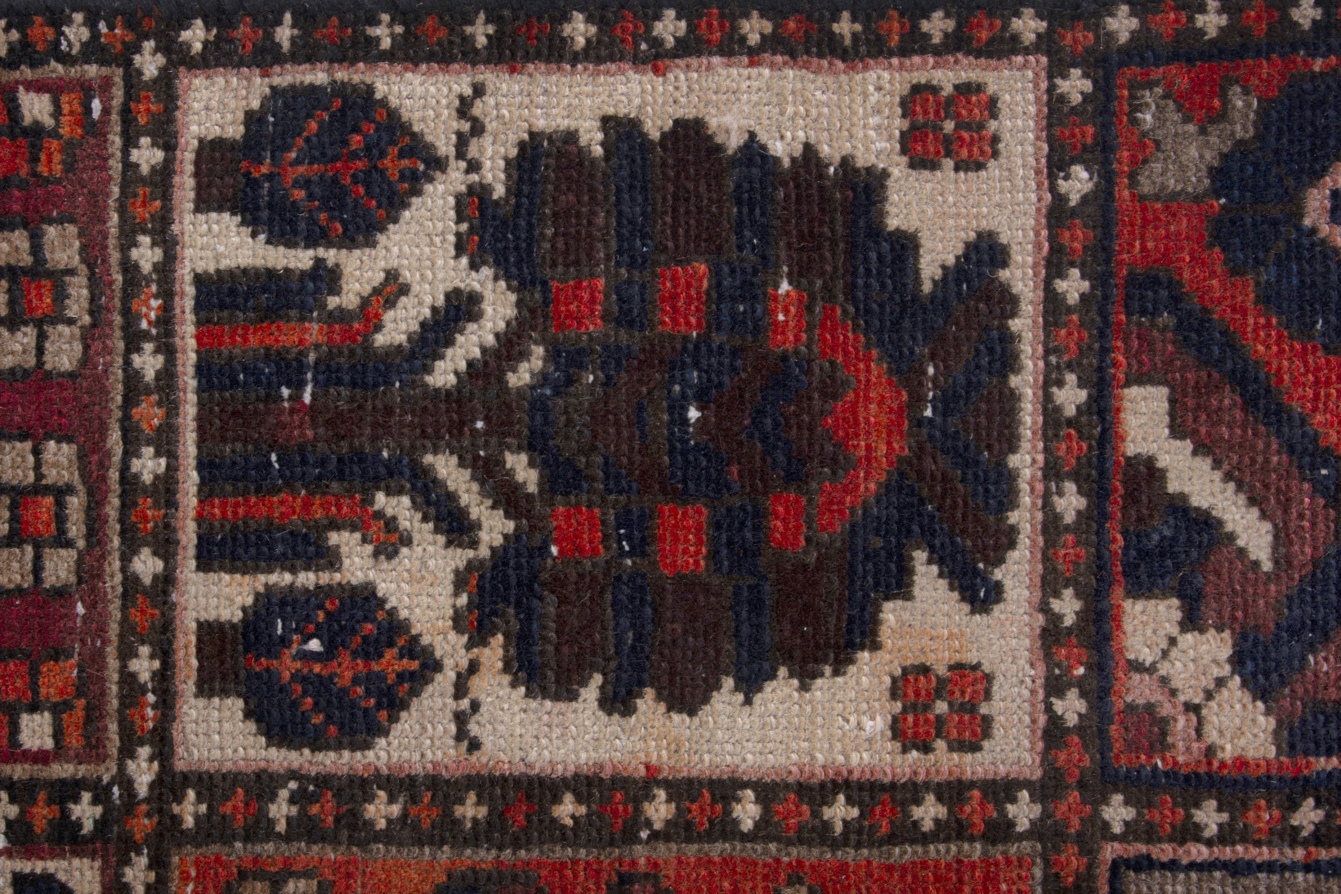 Persian Bakhtiari runner rug in cream and deep red, view 12 of 17