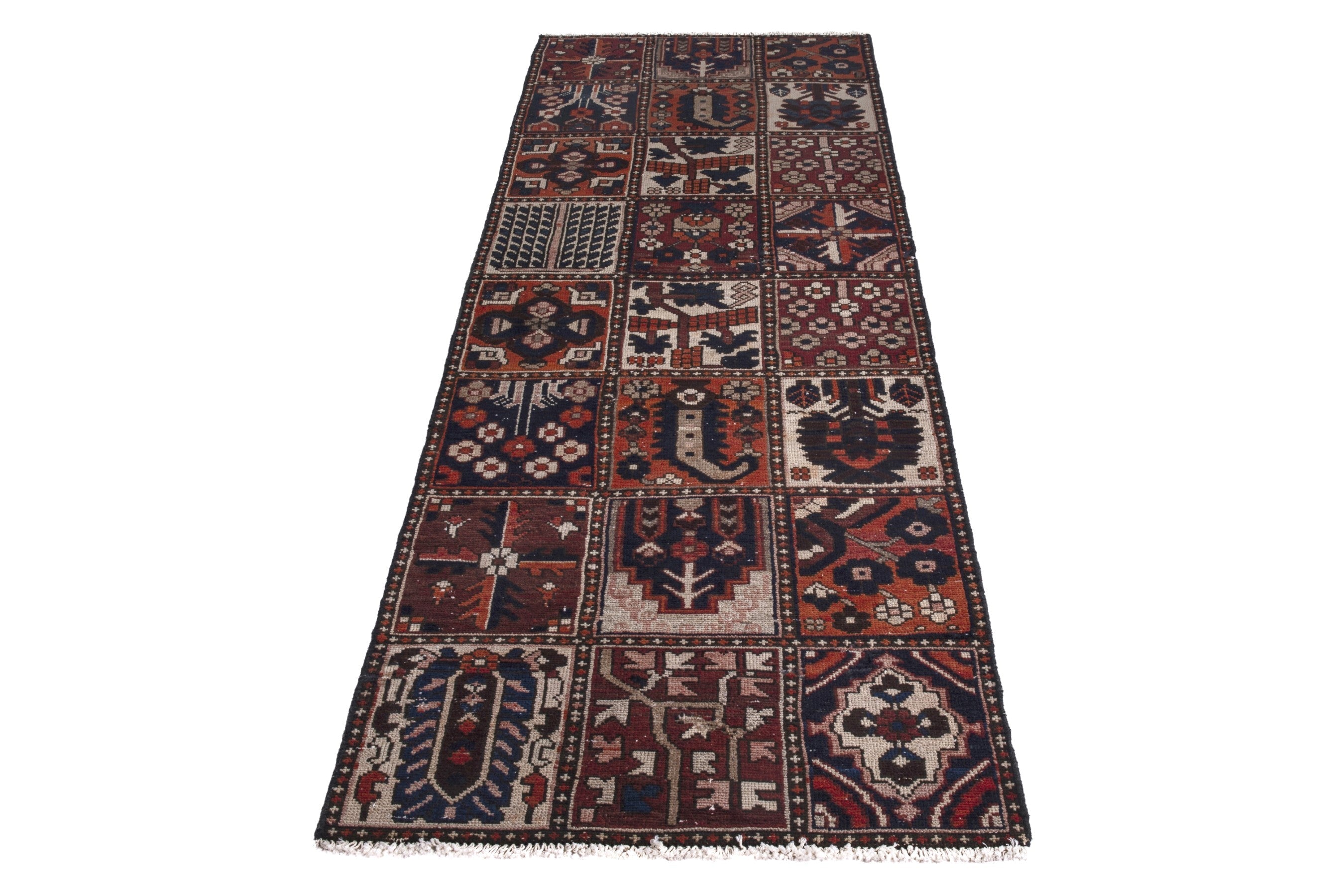 Persian Bakhtiari runner rug in cream and deep red, view 2 of 17