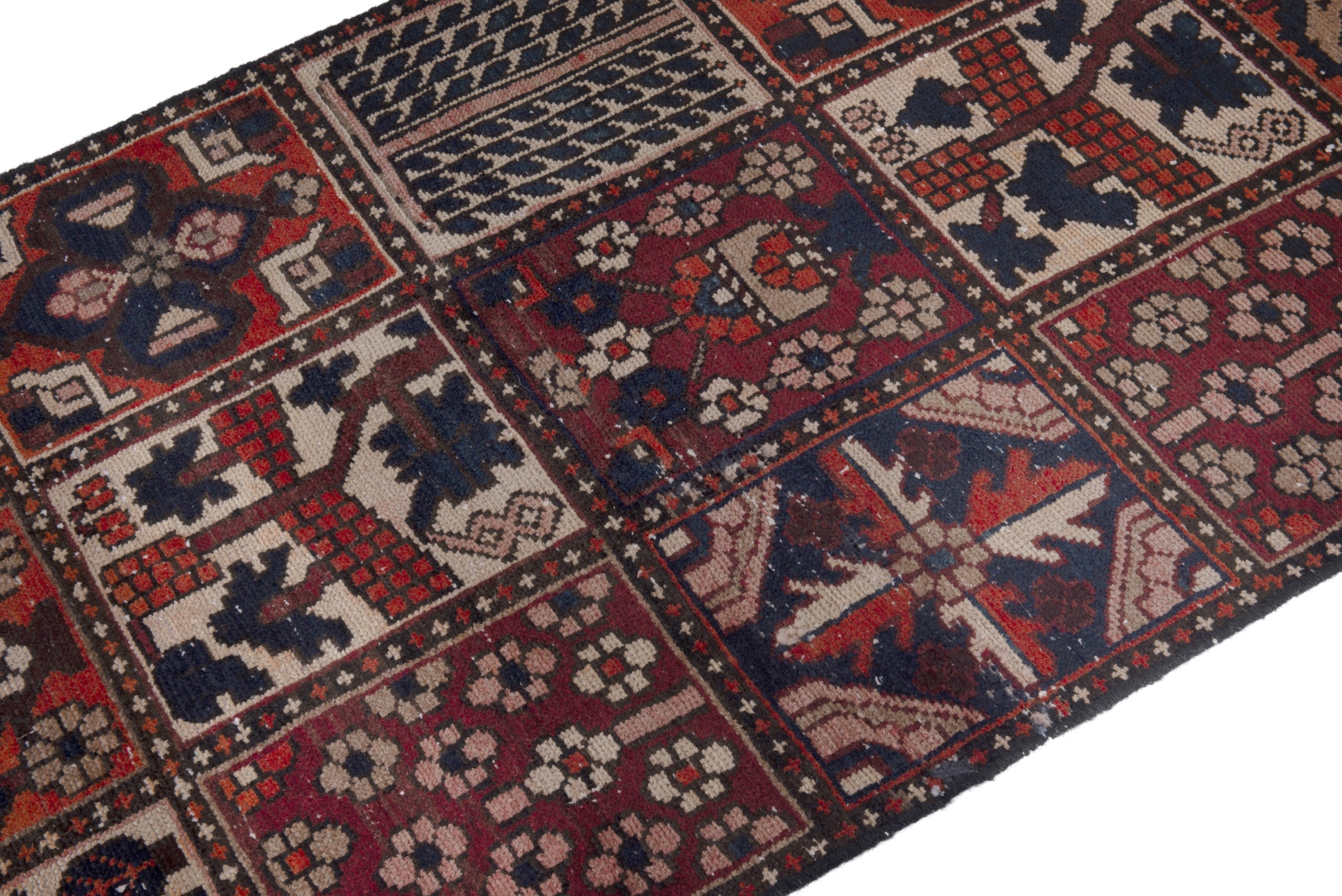 Persian Bakhtiari runner rug in cream and deep red, view 6 of 17