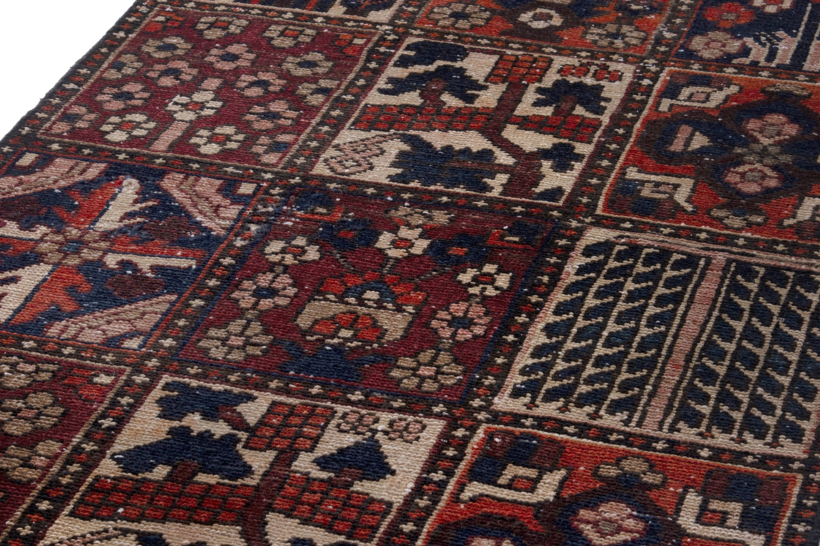 Persian Bakhtiari runner rug in cream and deep red, view 9 of 17