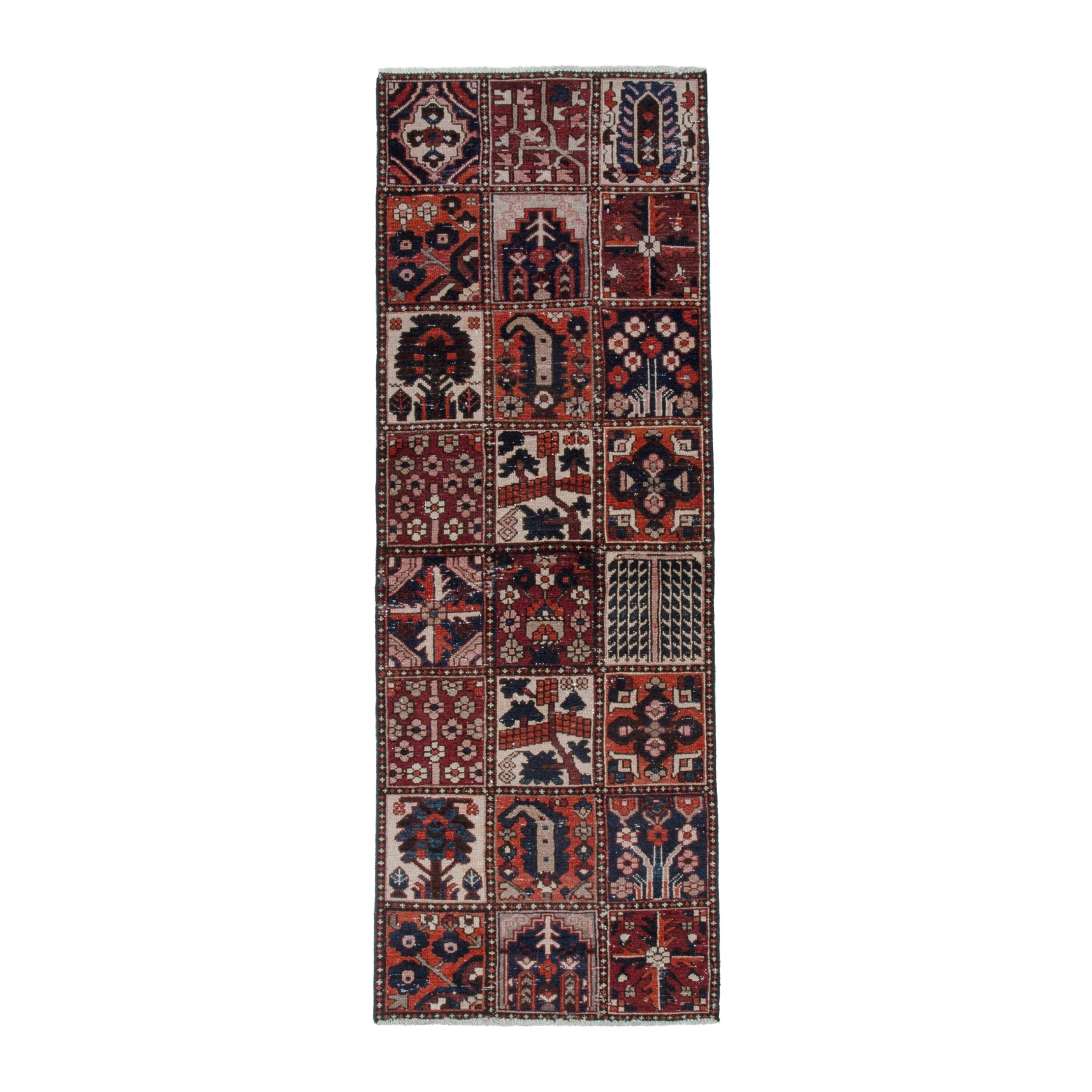 Persian Bakhtiari runner rug in cream and deep red, 3' x 9'