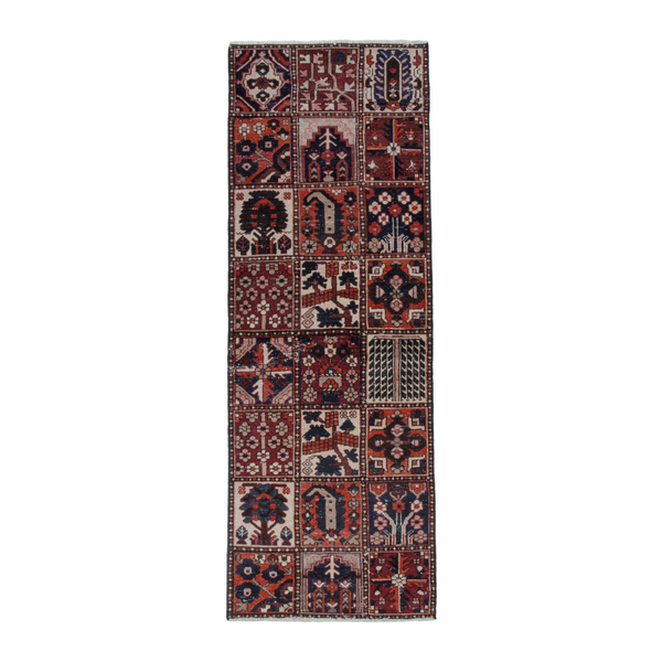 Persian Bakhtiari runner rug in cream and deep red, 3' x 9'