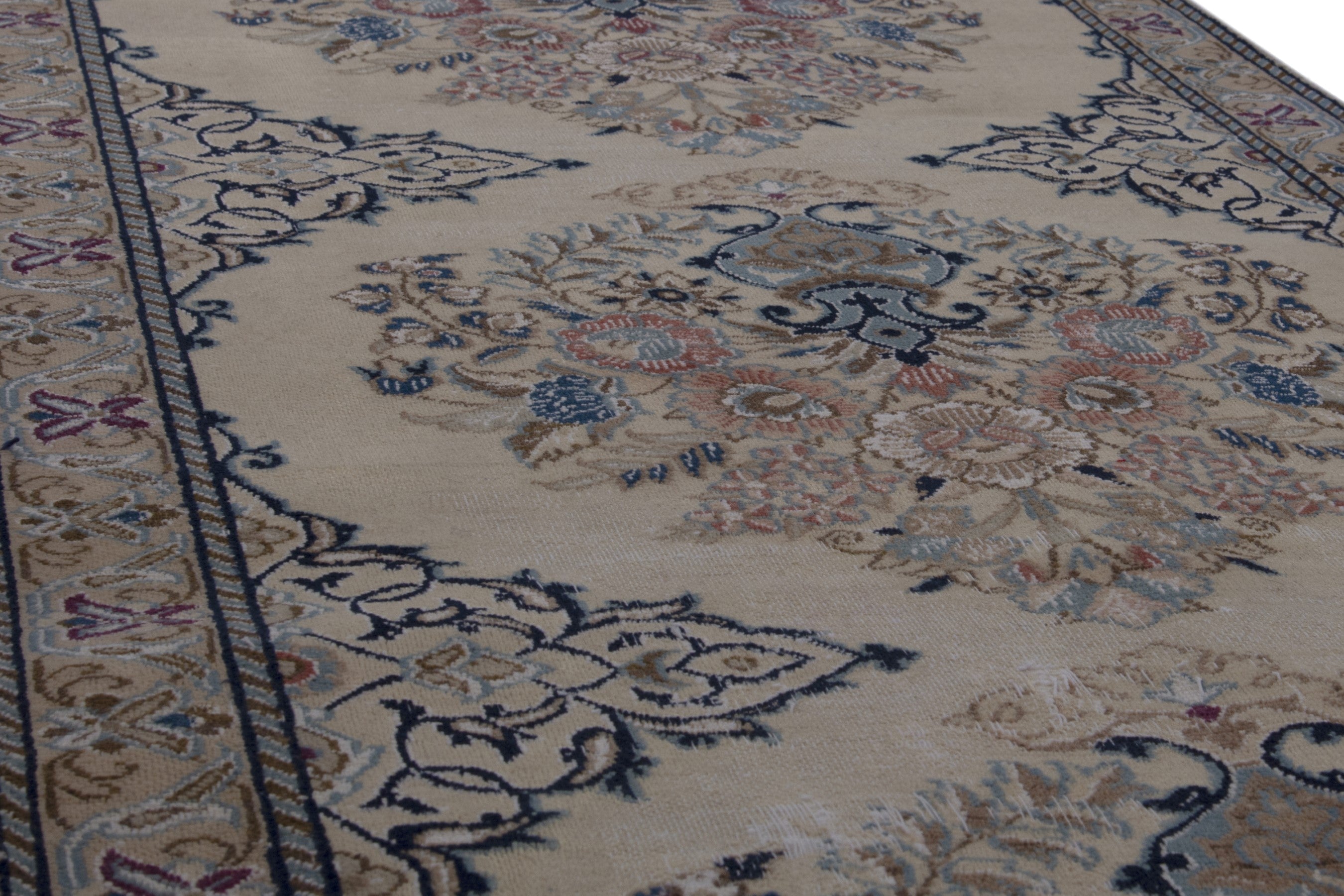 Persian Nain runner rug in cream and muted pink, view 10 of 17