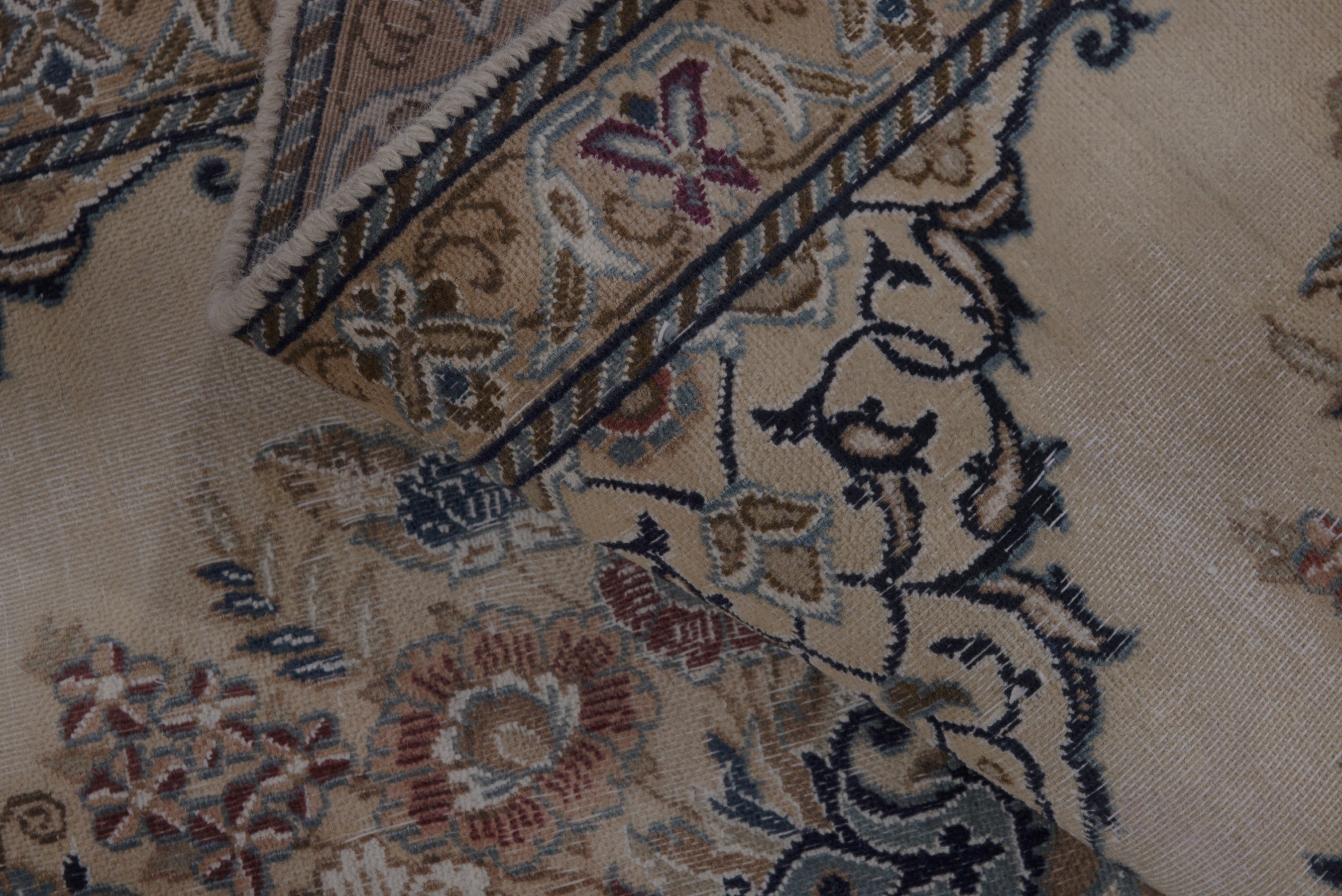 Persian Nain runner rug in cream and muted pink, view 14 of 17