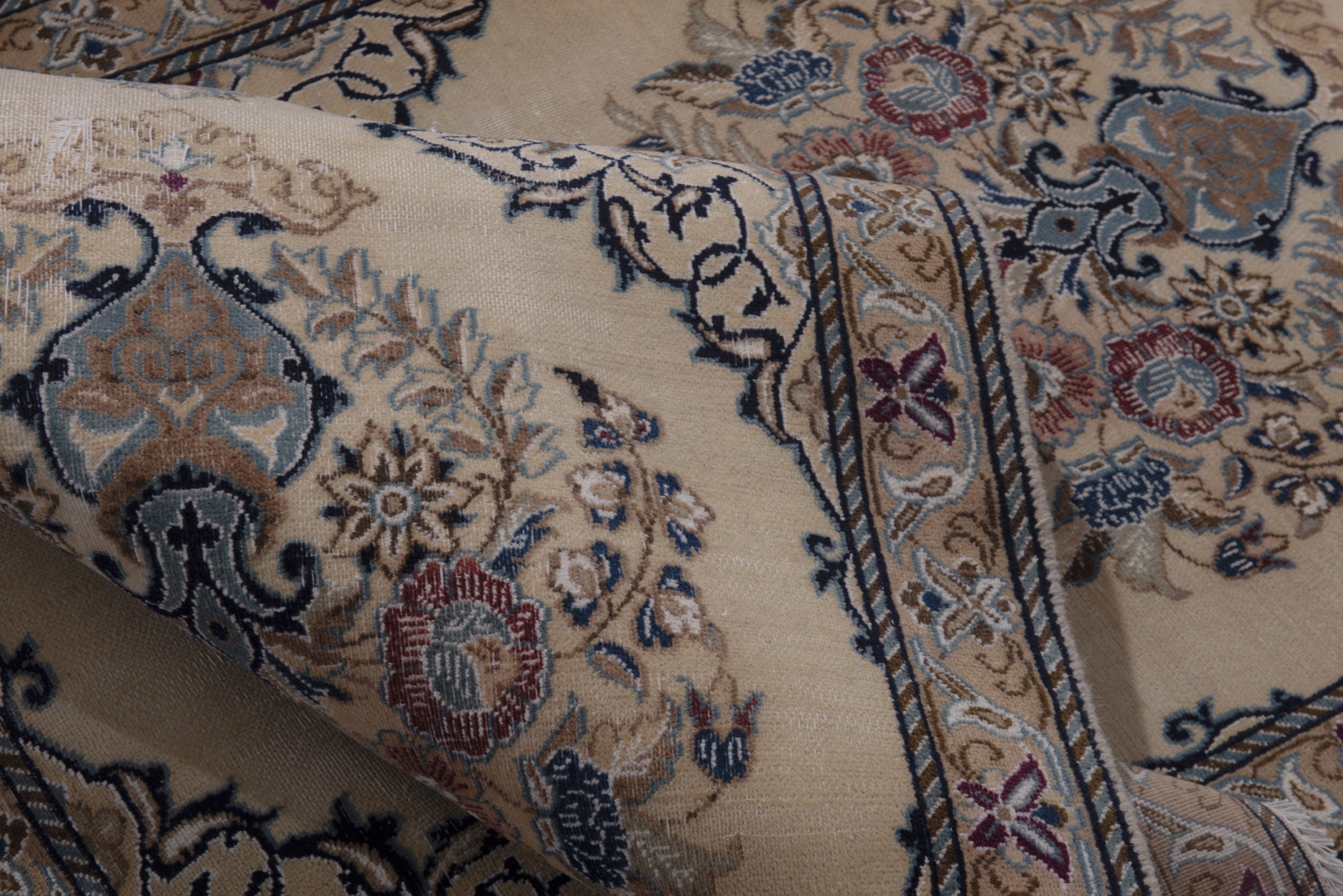 Persian Nain runner rug in cream and muted pink, view 15 of 17