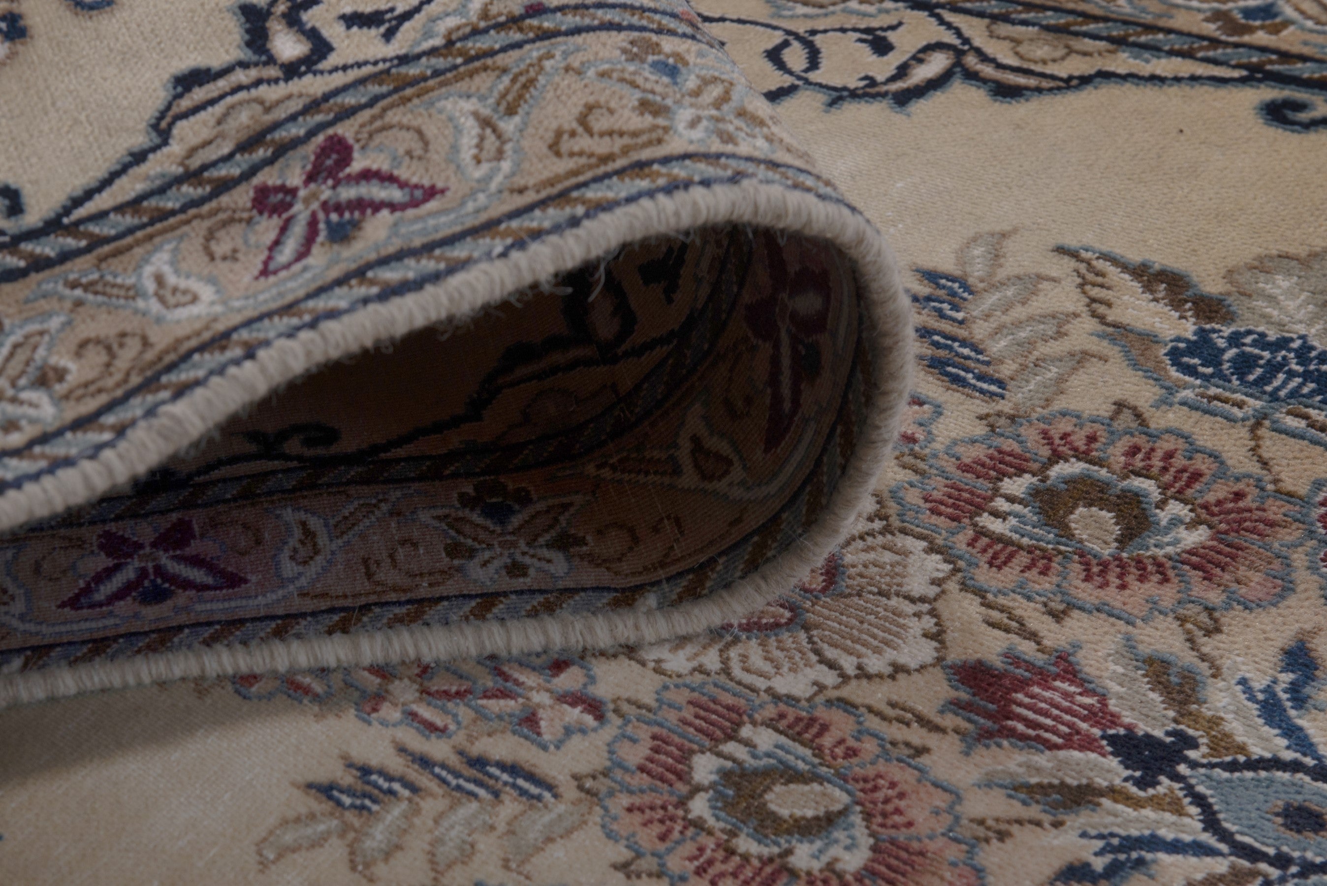 Persian Nain runner rug in cream and muted pink, view 16 of 17
