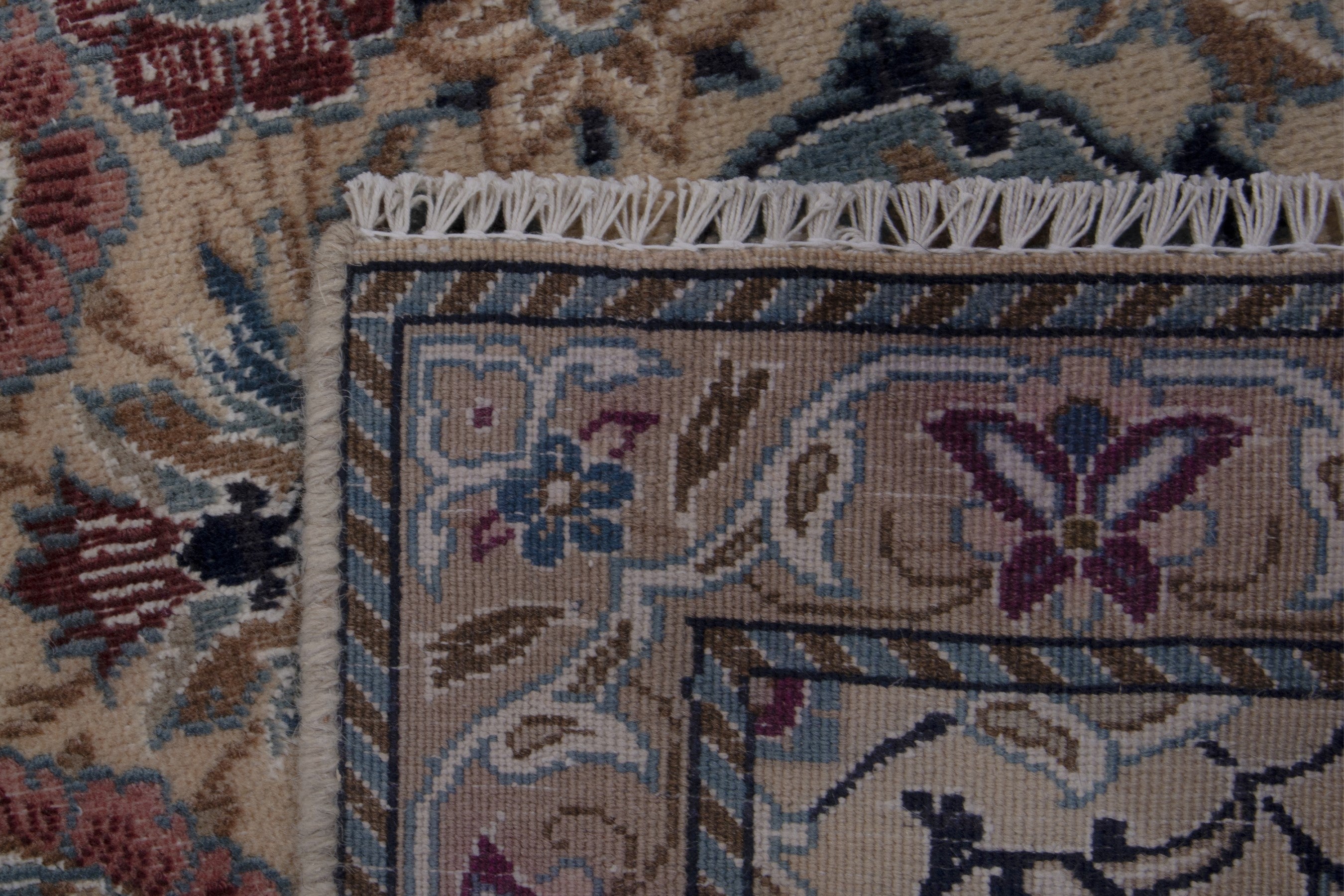 Persian Nain runner rug in cream and muted pink, view 17 of 17