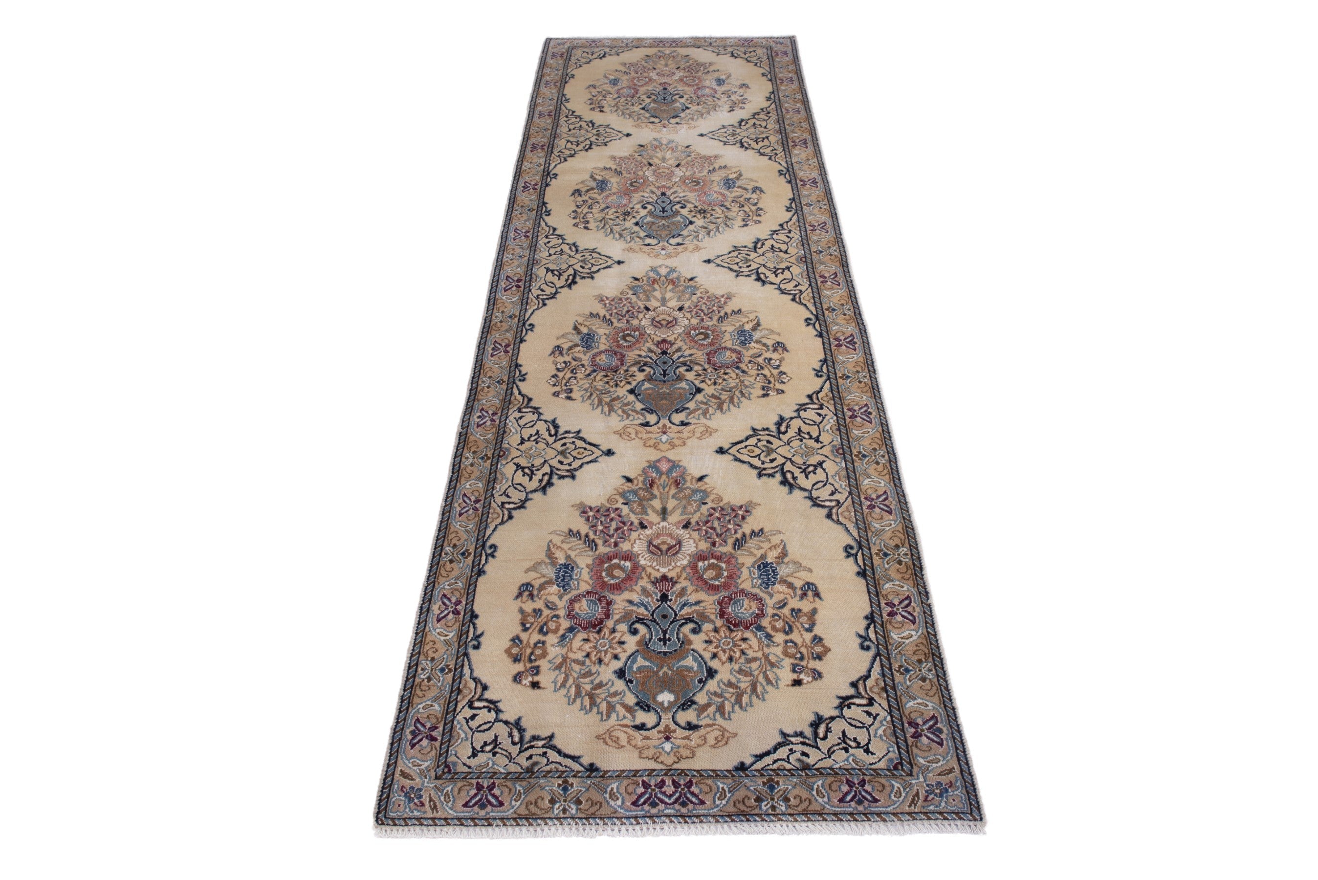Persian Nain runner rug in cream and muted pink, view 2 of 17