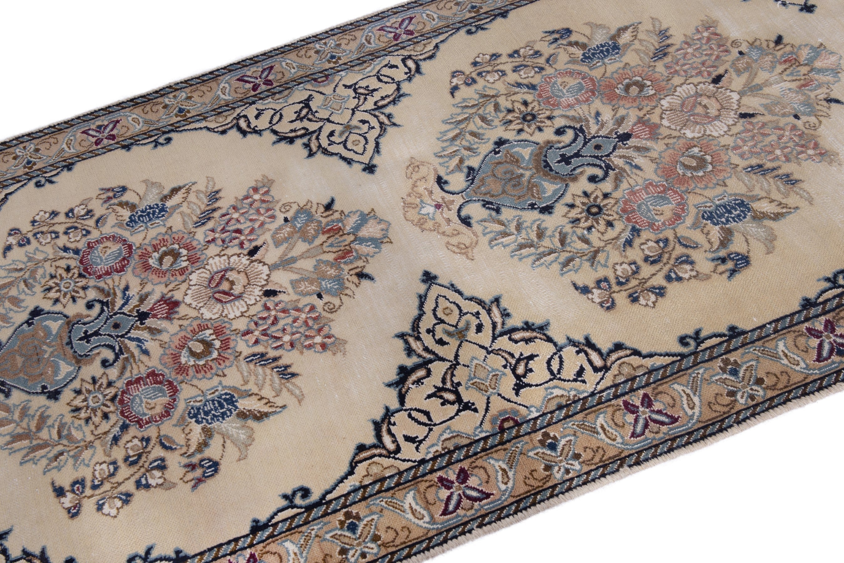 Persian Nain runner rug in cream and muted pink, view 6 of 17