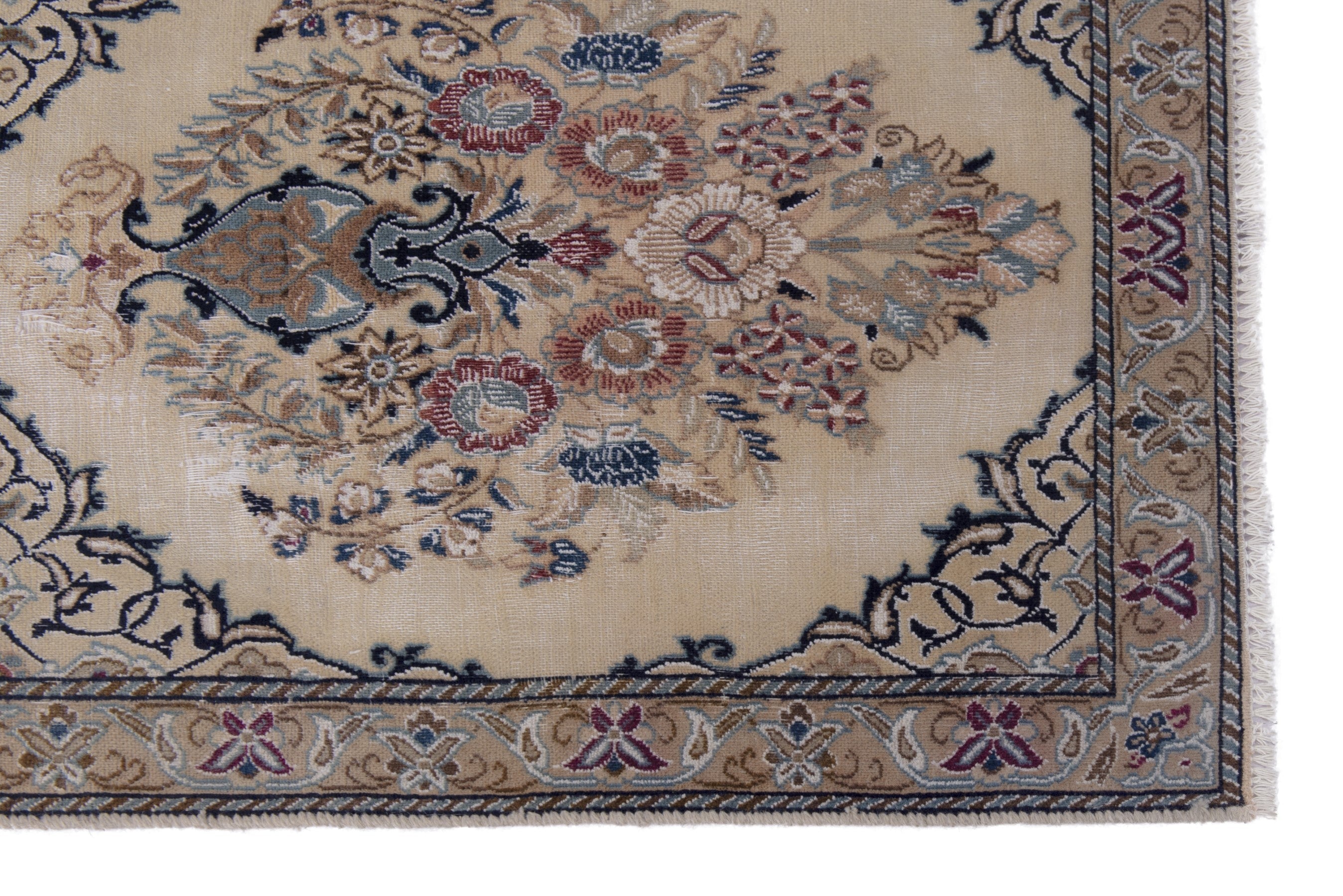 Persian Nain runner rug in cream and muted pink, view 5 of 17