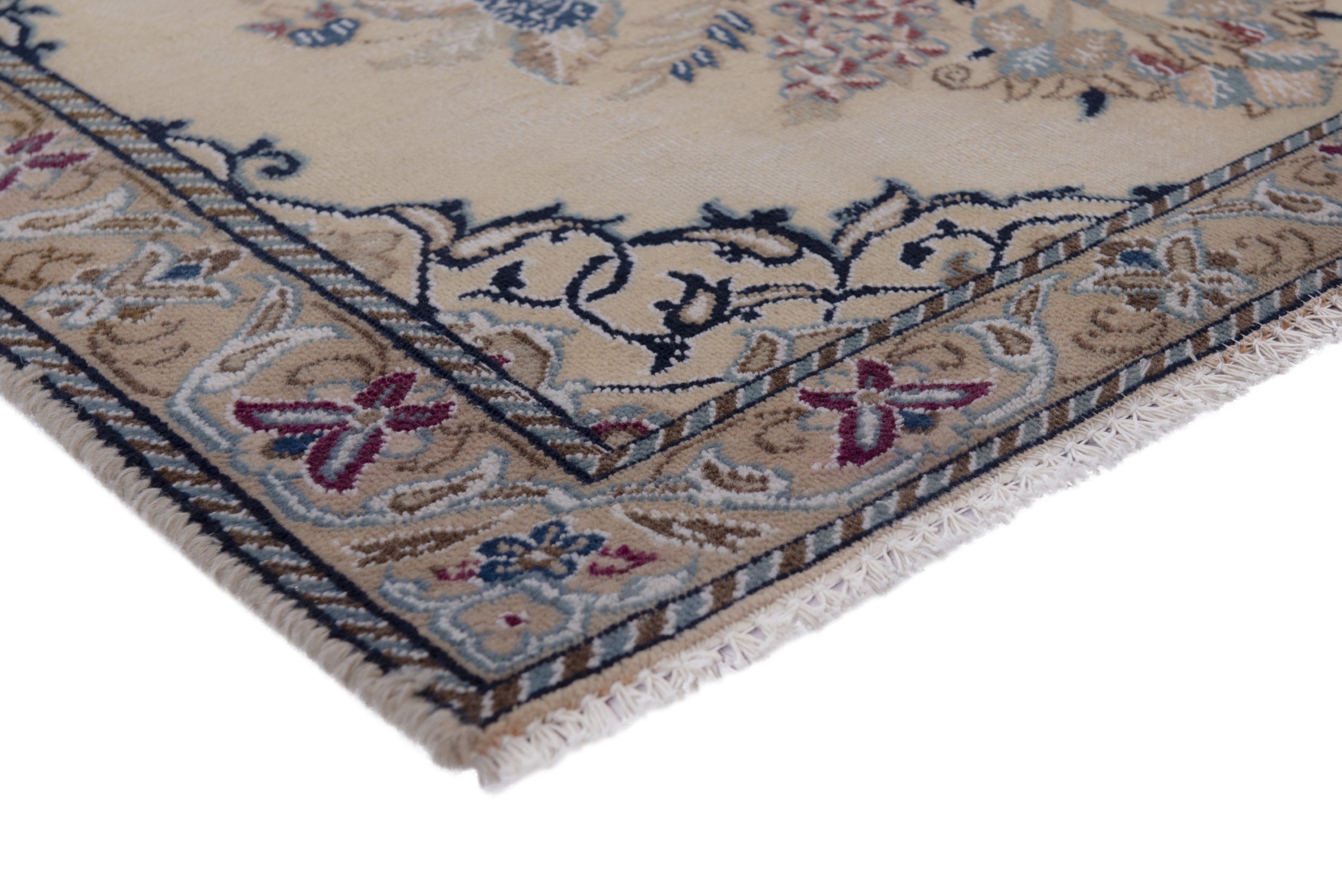 Persian Nain runner rug in cream and muted pink, view 4 of 17